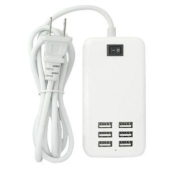 Alimentator La Priza SIKS®, 6 Porturi USB, 5V 4A, 20W, Cablu 140cm, Buton Pornire Oprire, Alb