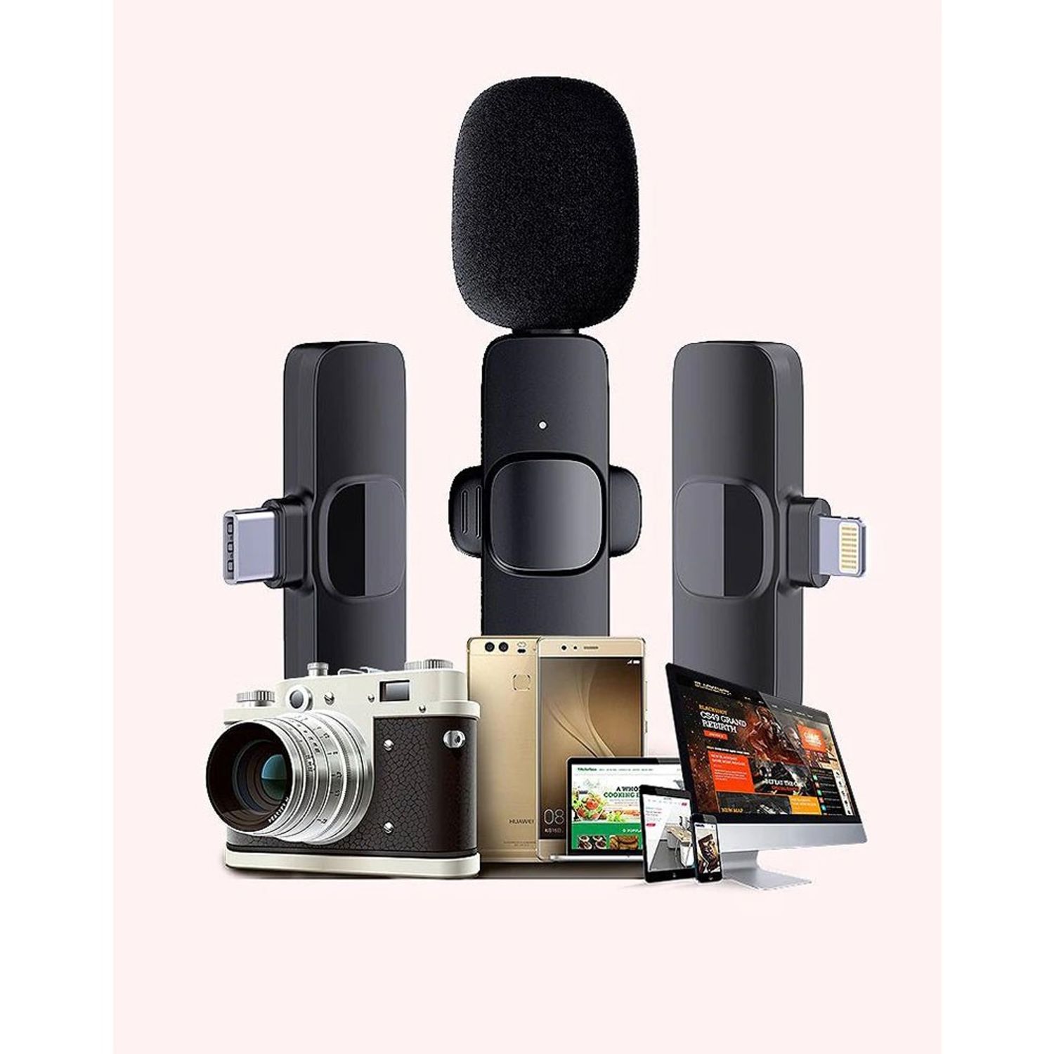 Microfon Tip Lavaliera pentru Smartphone, pentru Iphone, Wireless, Omnidirectional, Negru fotografia produsului View 3 L
