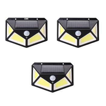 Set 3 X Lampa Cu Incarcare Solara SIKS®, Senzor De Miscare, 3 Moduri De Iluminare, 100 LED, Prindere Pe Perete