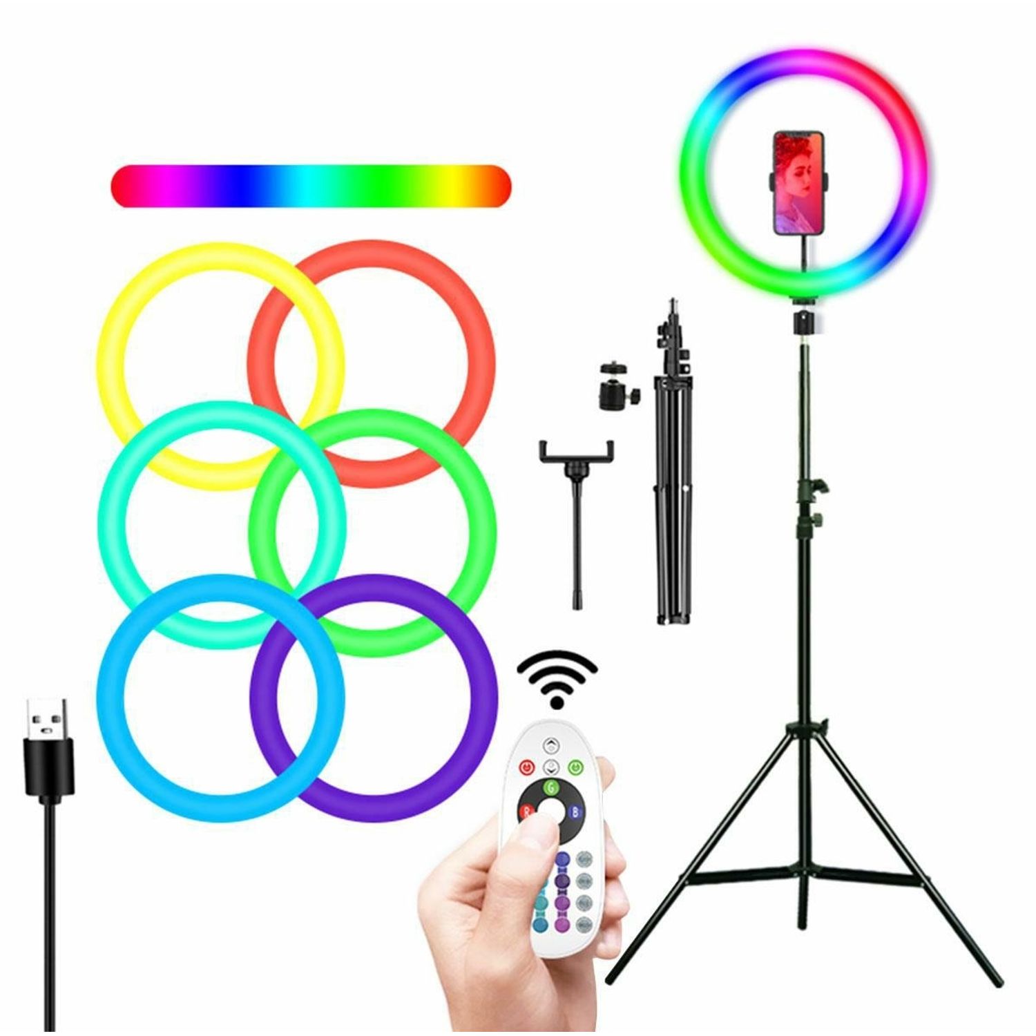 Lampa LED RGB inel selfie cu stativ, Gonga fotografia produsului View 2 L