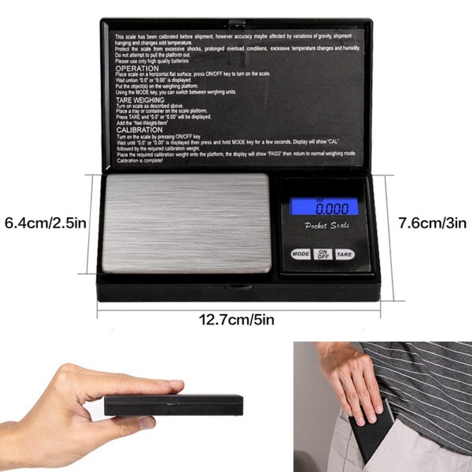 Cantar de bijuterii SIKS&reg; cu afisaj digital 500 x 0,01, portabil, negru fotografia produsului View 4 L