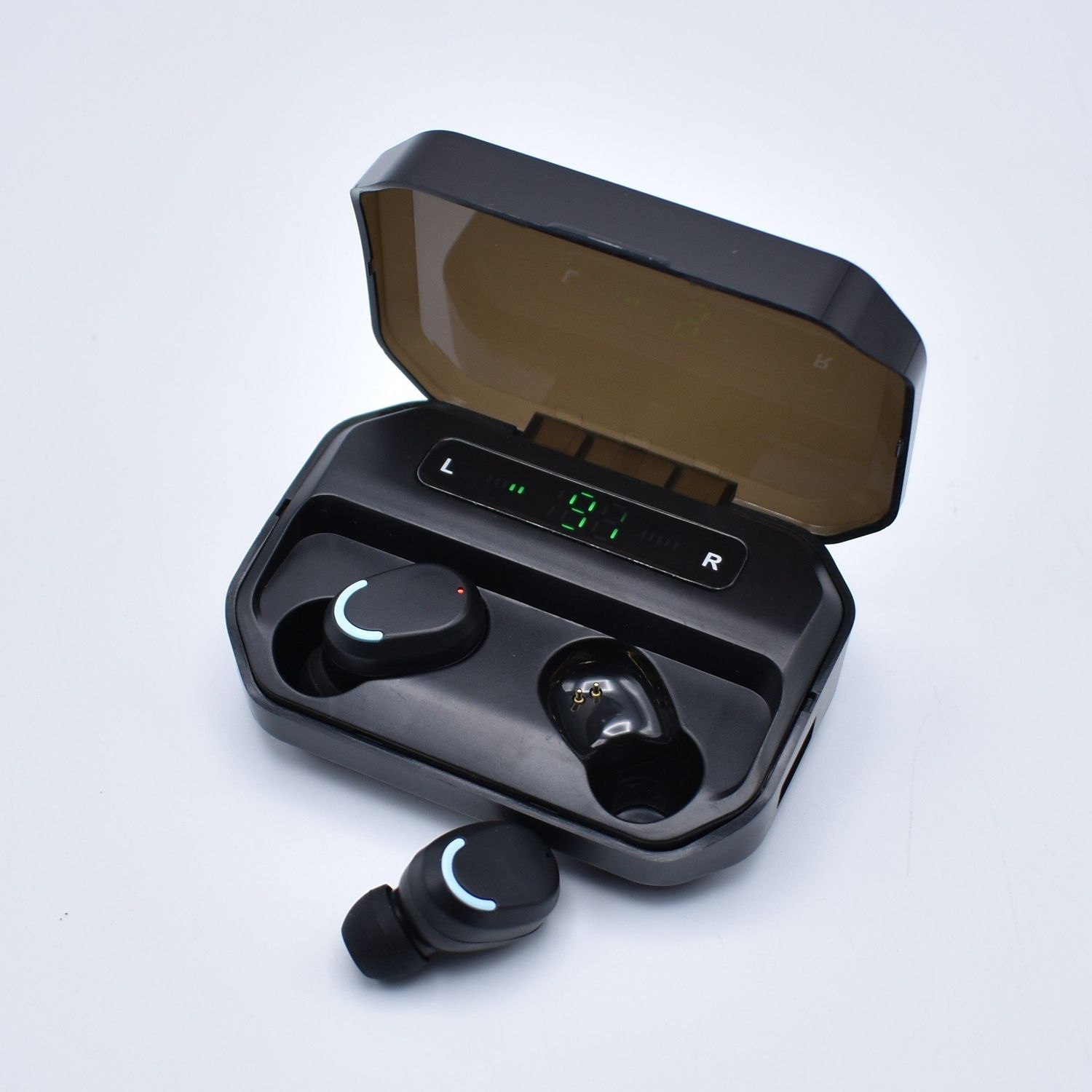 Casti wireless SIKS&reg; cu cutie de incarcare, conectare Bluetooth, afisaj digital, microfon, negru fotografia produsului View 3 L