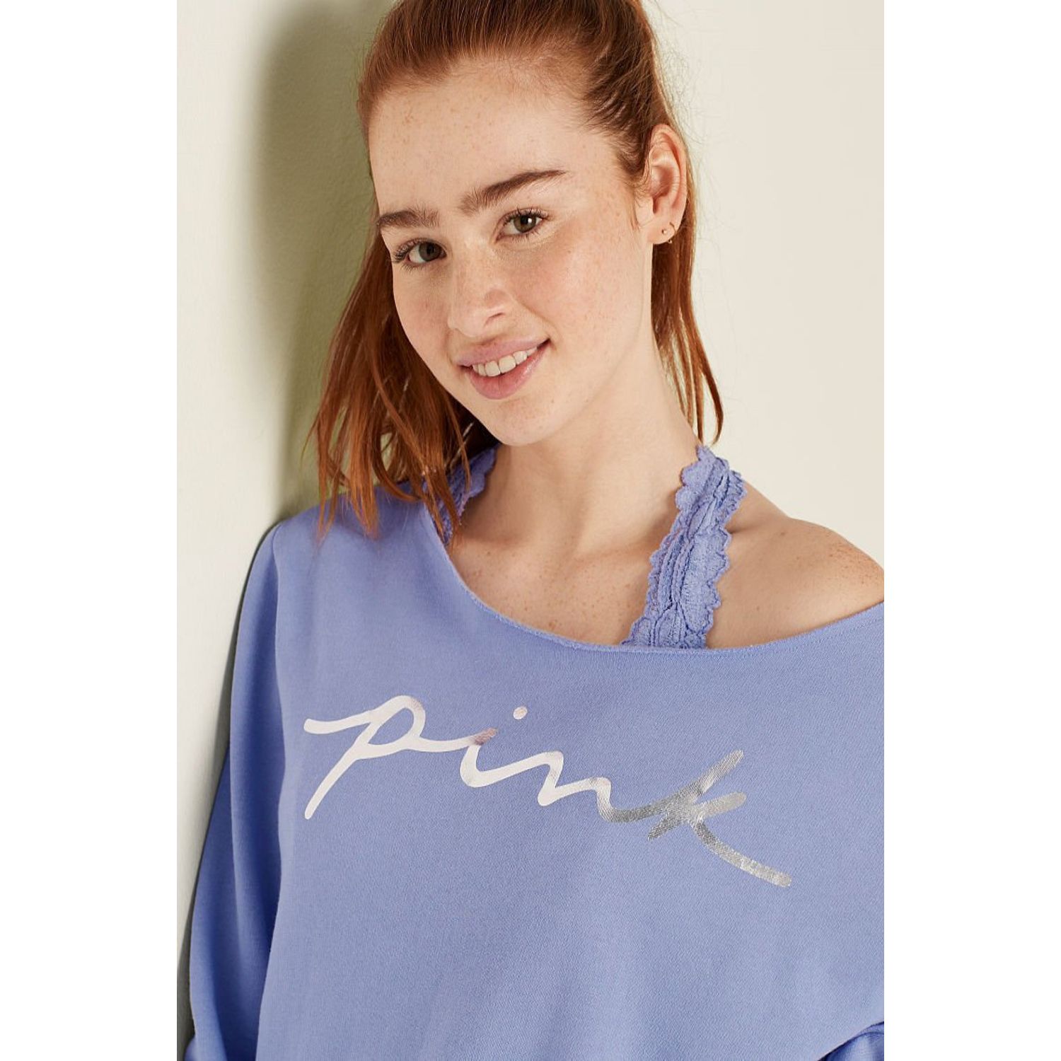 Bluza dama, Victoria's Secret, Everyday Lounge Off The Shoulder Sweatshirt, Albastra, M INTL fotografia produsului View 3 L