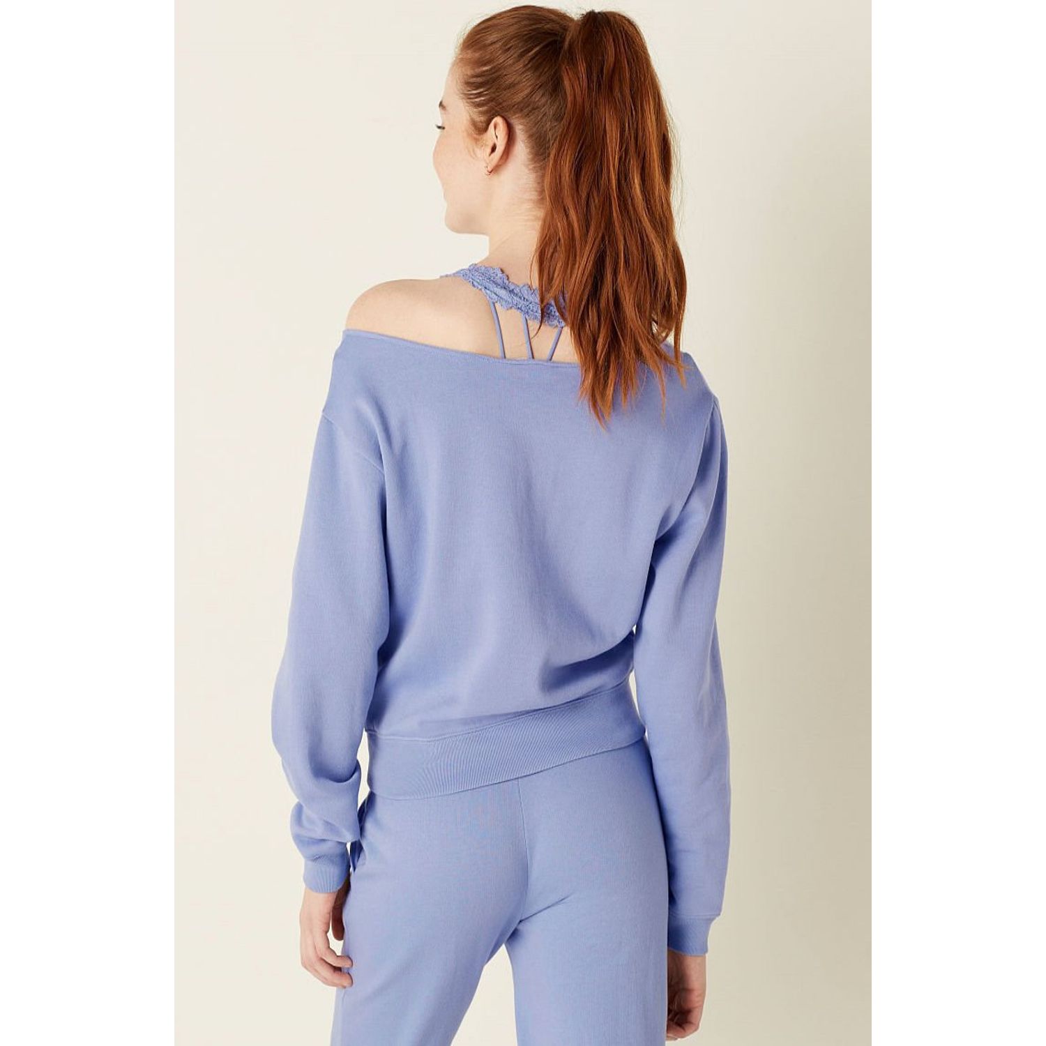 Bluza dama, Victoria's Secret, Everyday Lounge Off The Shoulder Sweatshirt, Albastra, M INTL fotografia produsului View 2 L