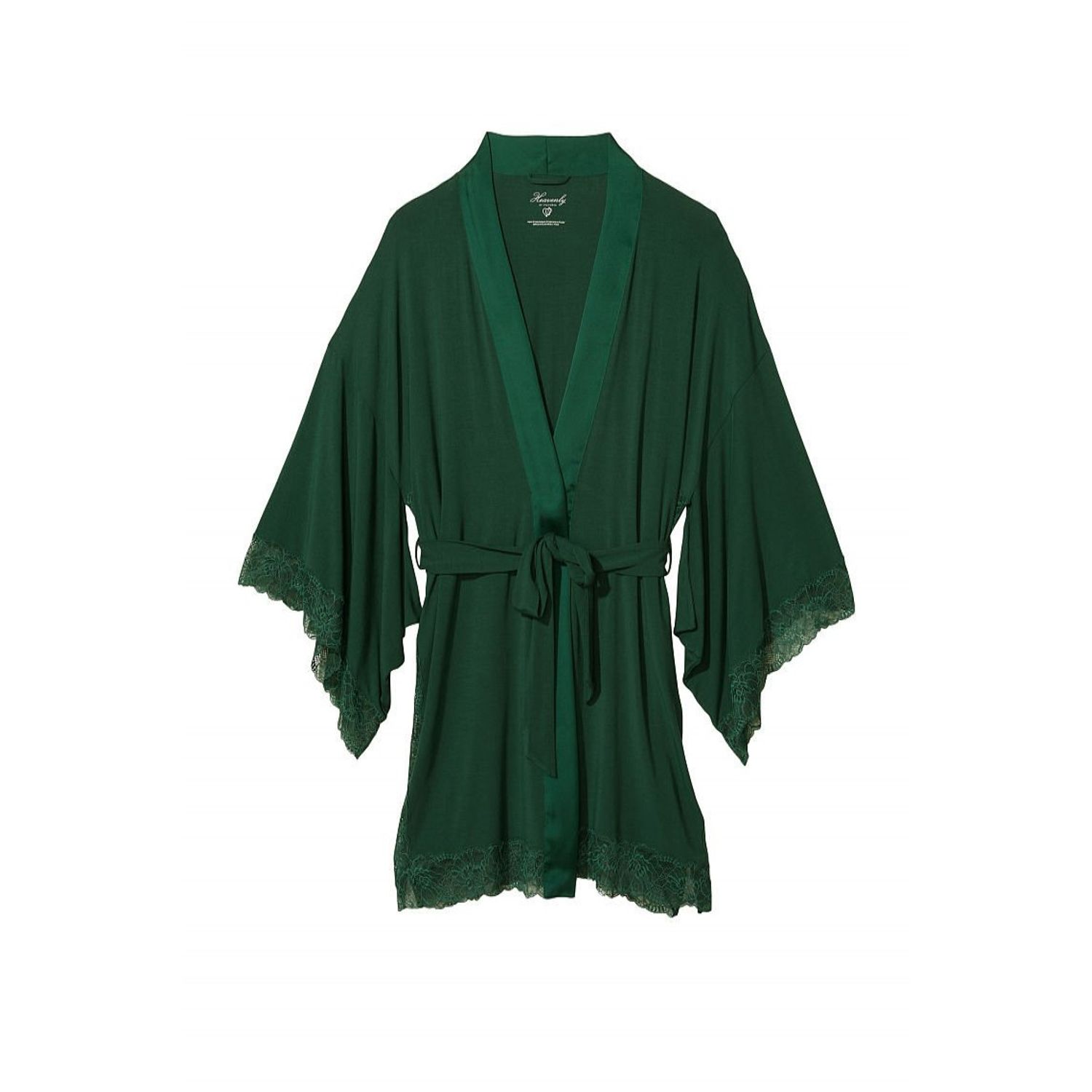Halat dama Victoria's Secret, Modal Lace-Trim Robe, Verde, XS/S INTL fotografia produsului View 4 L