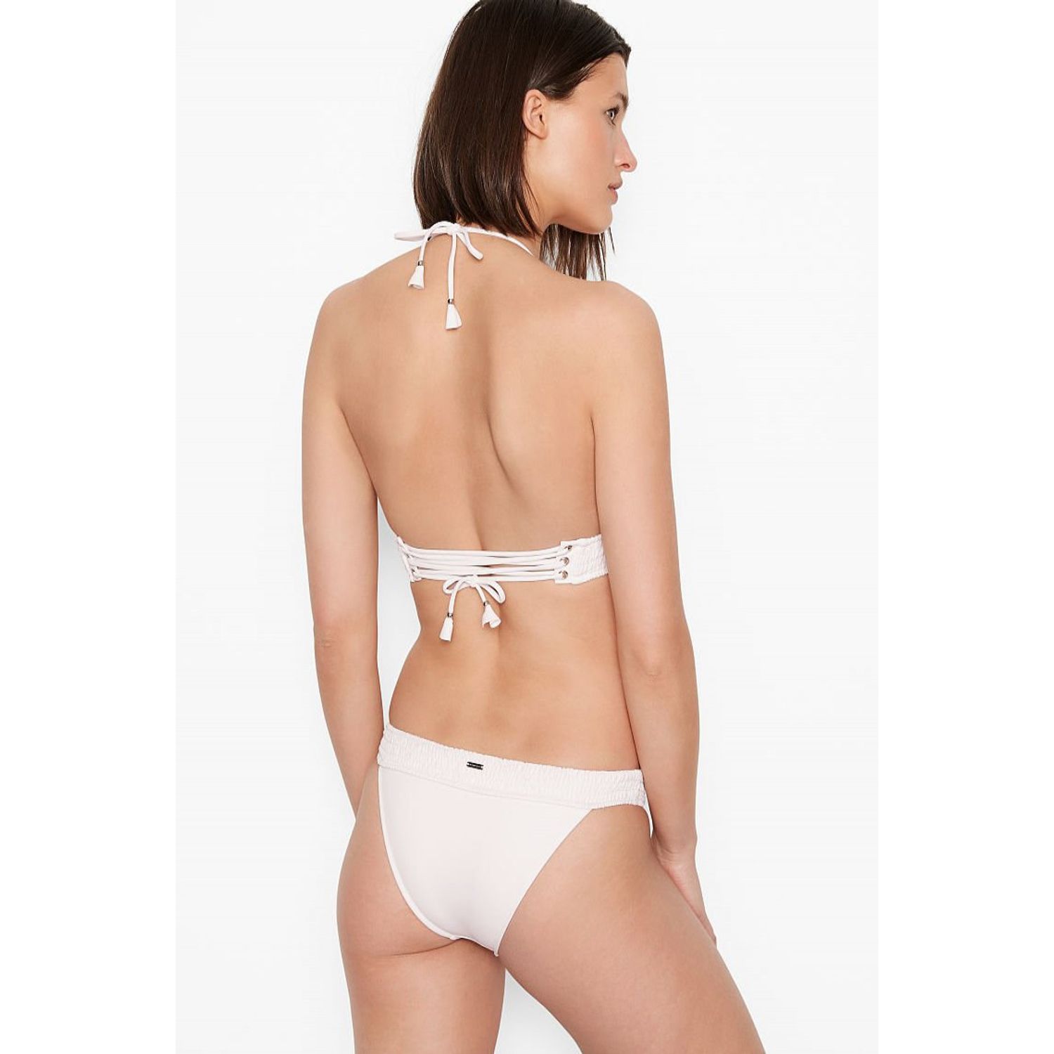 Slip de baie Victoria's Secret, Ensenada Smocked Cheeky Swim Bottom, Alb, M INTL fotografia produsului View 2 L