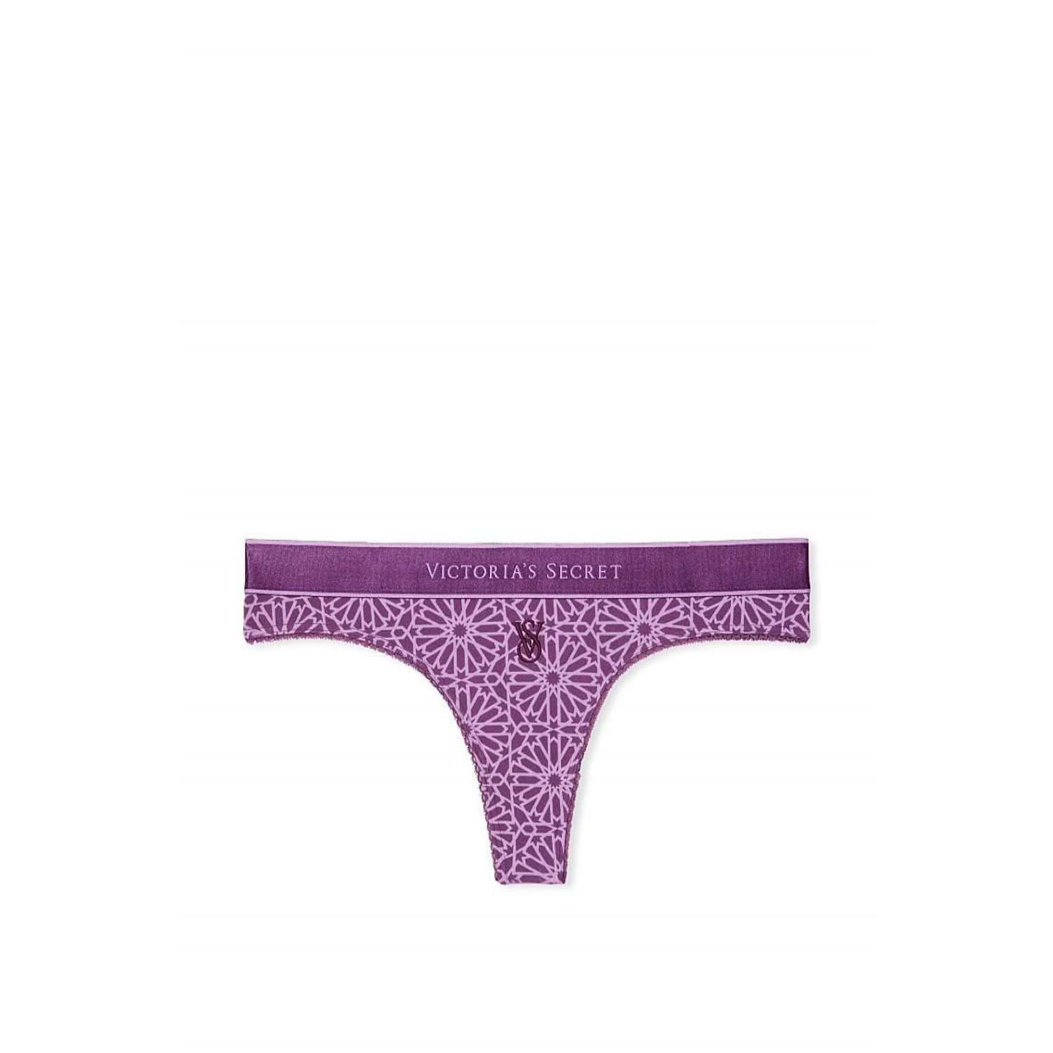 Chiloti tanga Victoria's Secret, Logo Cotton Thong Panty, Mov/Florali, S INTL fotografia produsului