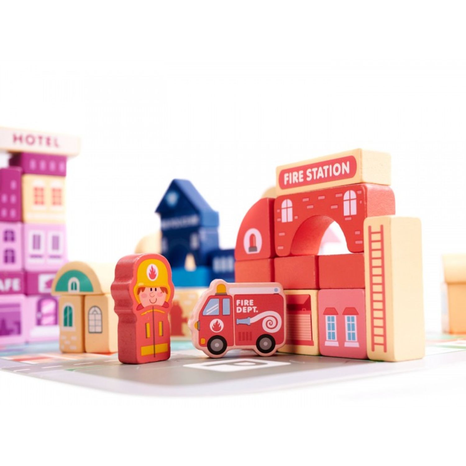Set 100 cuburi din lemn educative tip puzzle, Model Oras  55 X 42 cm fotografia produsului View 4 L