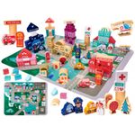 Set 100 cuburi din lemn educative tip puzzle, Model Oras  55 X 42 cm fotografia produsului