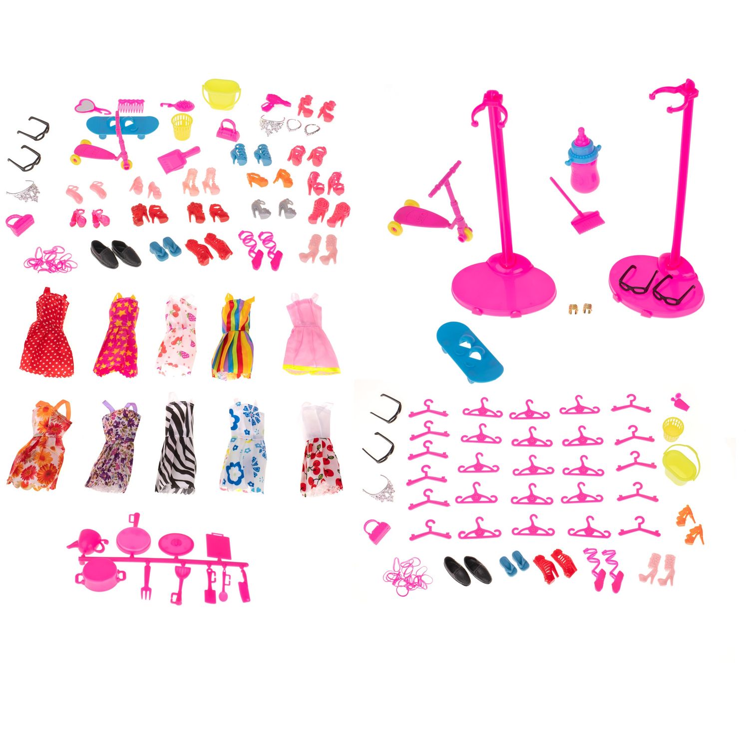 Set 85 haine si accesorii pentru papusi, 3 ani +, Multicolor fotografia produsului