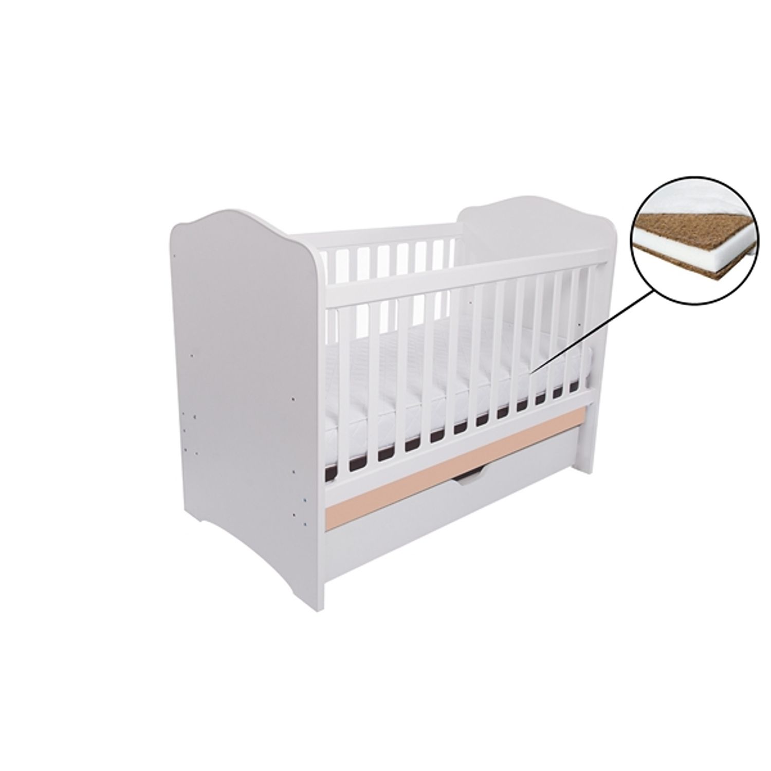 Patut MCT Como cu sertar - Alb cu Cappucino + Saltea Cocos 7 cm fotografia produsului