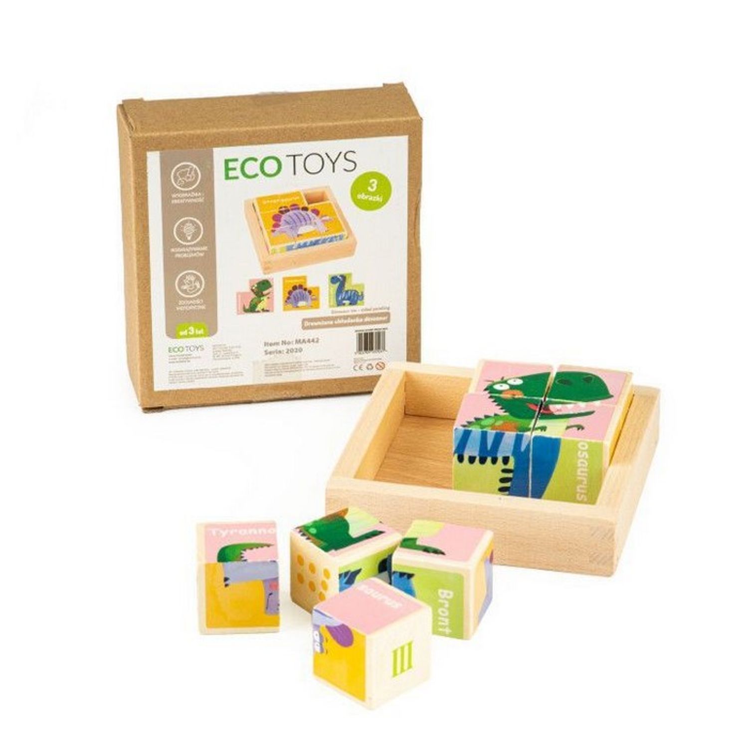 Cuburi educationale din lemn tip puzzle cu dinozauri MCT MA442 fotografia produsului
