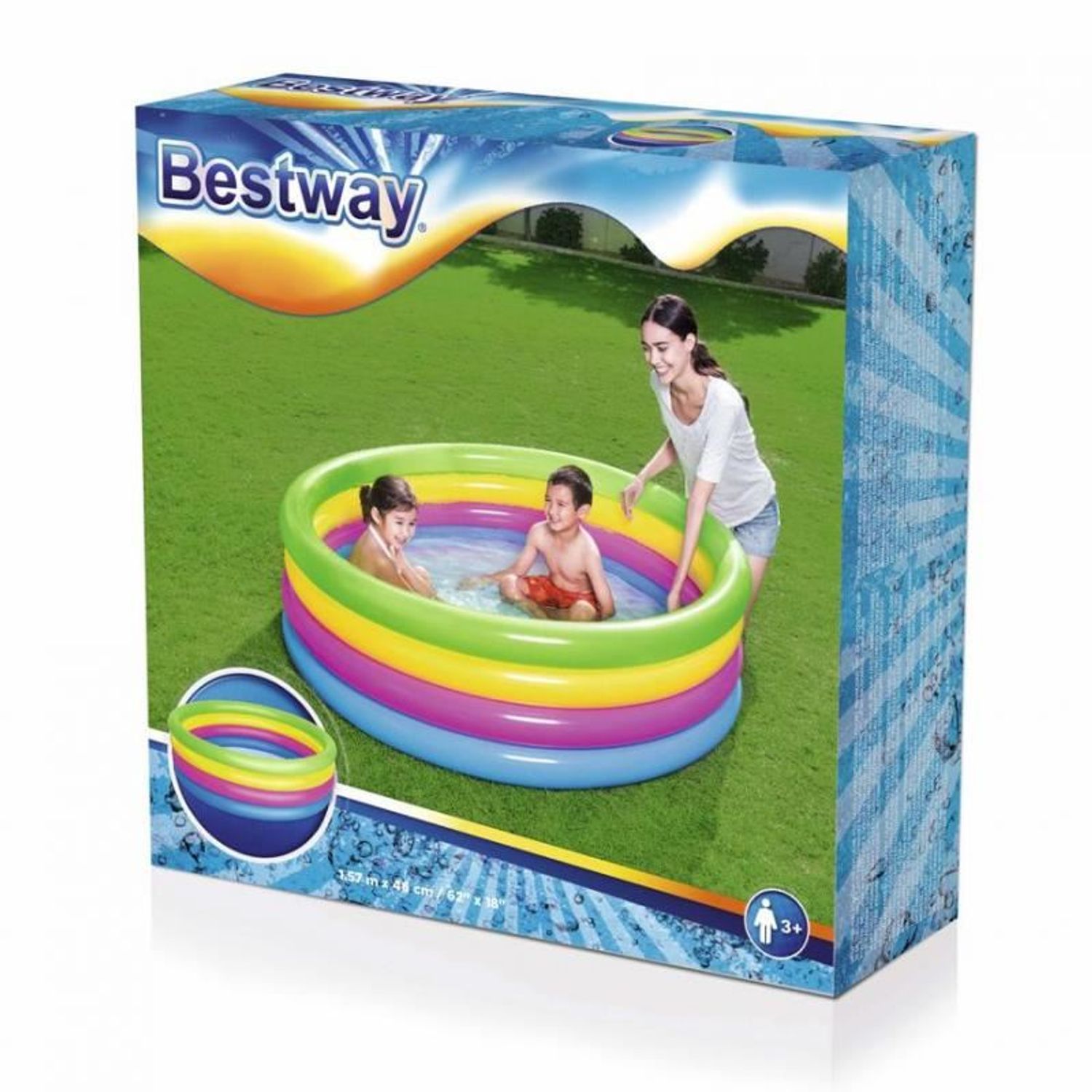Piscina gonflabila pentru copii, rotunda, curcubeu, 157x46 cm, Bestway Rainbow fotografia produsului View 2 L