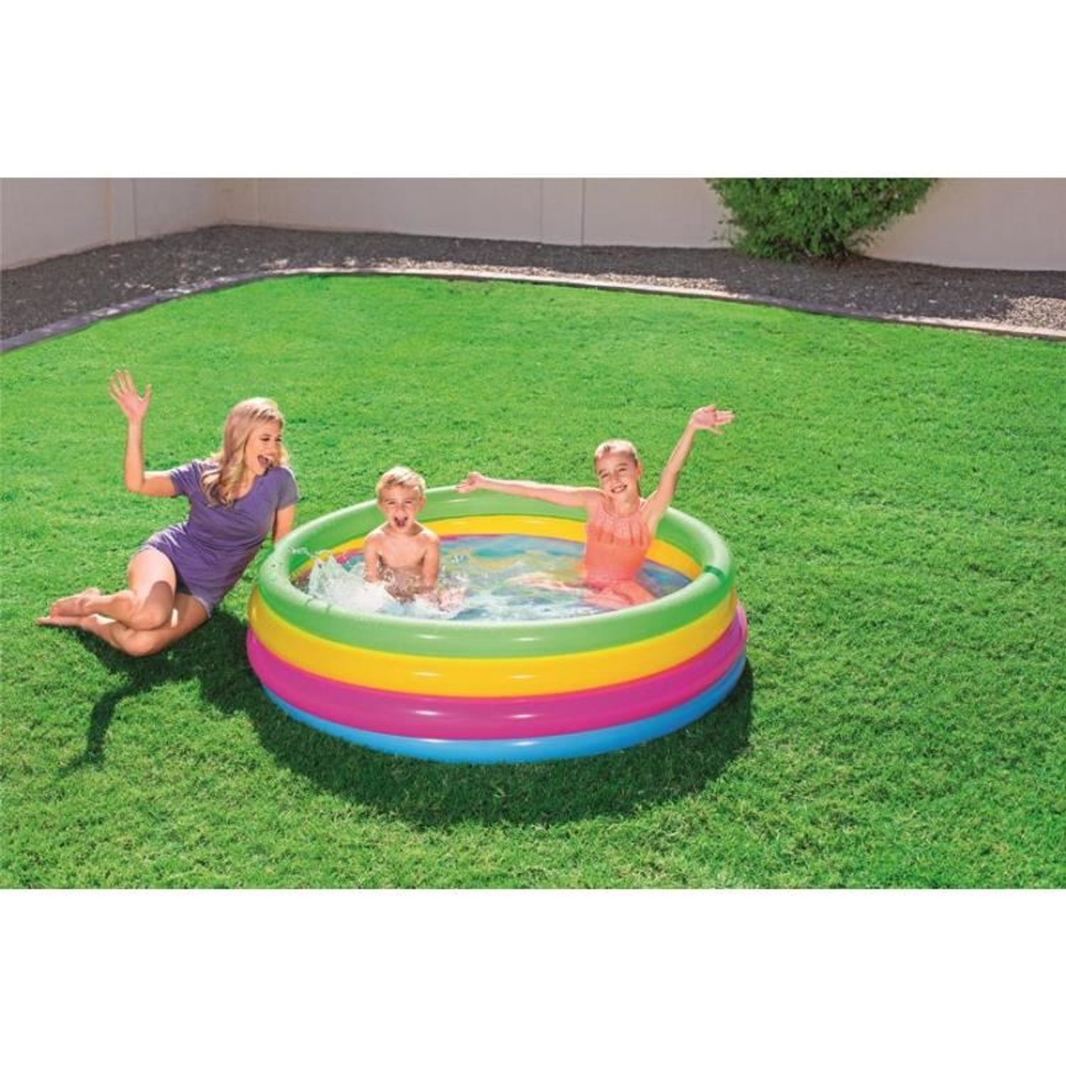 Piscina gonflabila pentru copii, rotunda, curcubeu, 157x46 cm, Bestway Rainbow fotografia produsului View 4 L