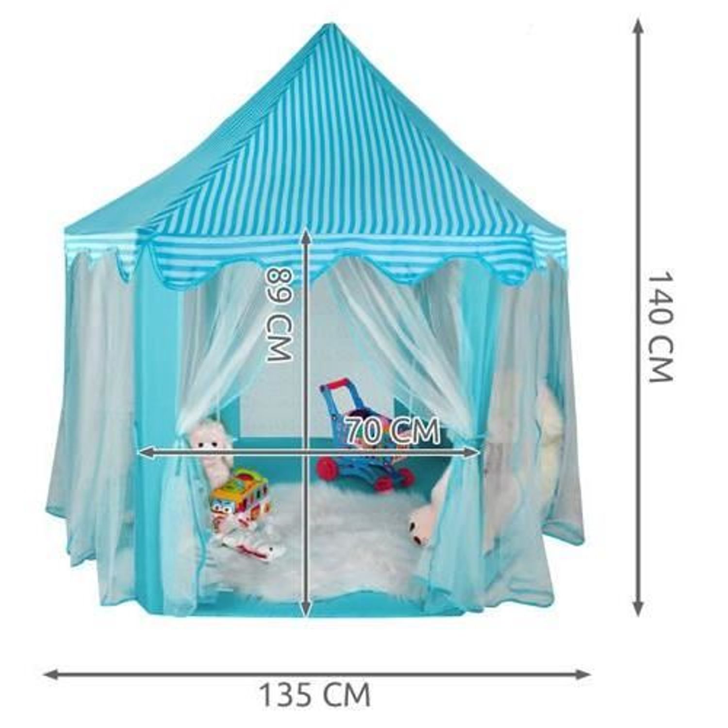 Cort de joaca pentru copii, hexagonal, cu perdele, albastru si alb, 135x135x140 cm fotografia produsului View 6 L