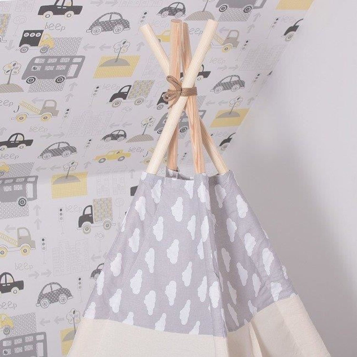 Cort de joaca pentru copii, stil indian, gri cu nori, 120x100x160 cm, Springos fotografia produsului View 8 L