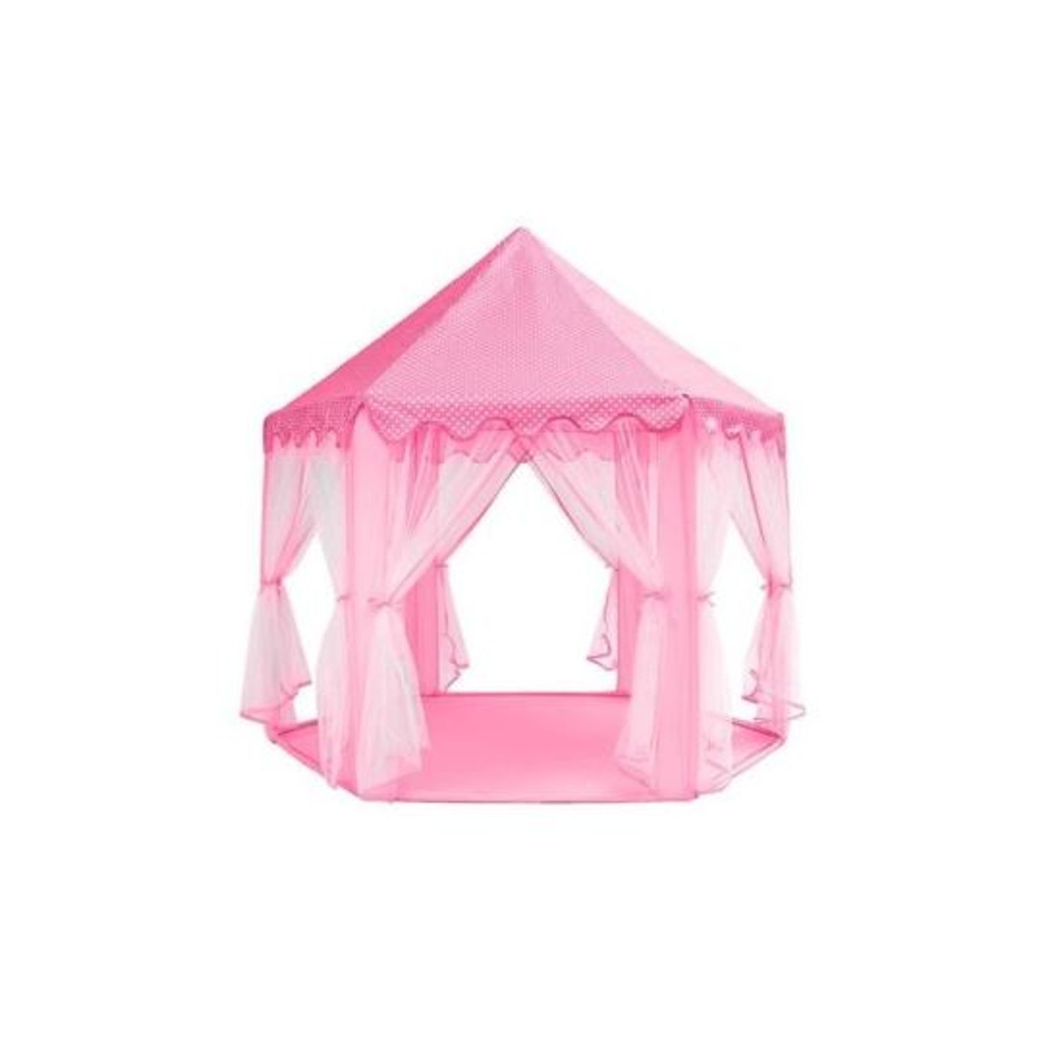 Cort de joaca pentru copii, hexagonal, cu perdele, roz, 135x135x140 cm fotografia produsului
