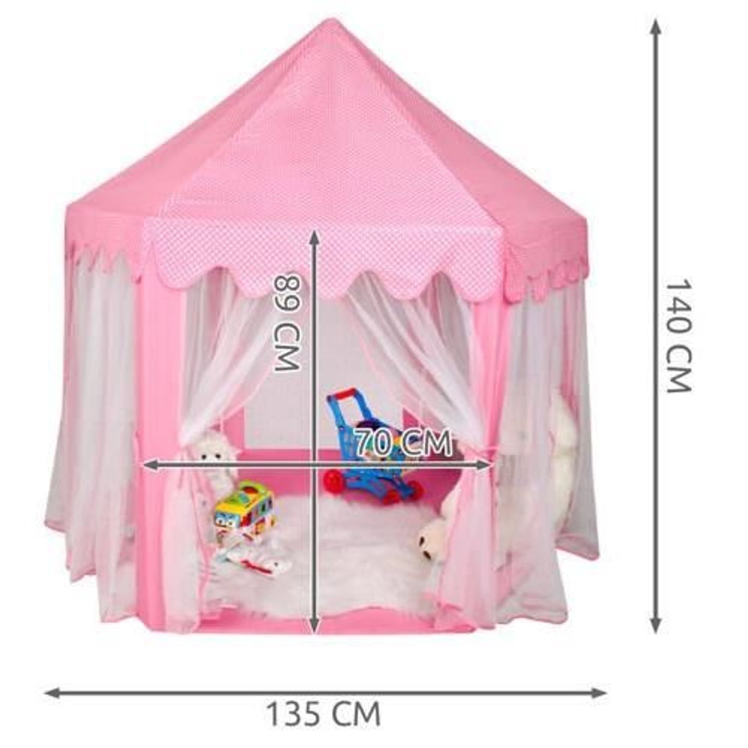Cort de joaca pentru copii, hexagonal, cu perdele, roz, 135x135x140 cm fotografia produsului View 4 L