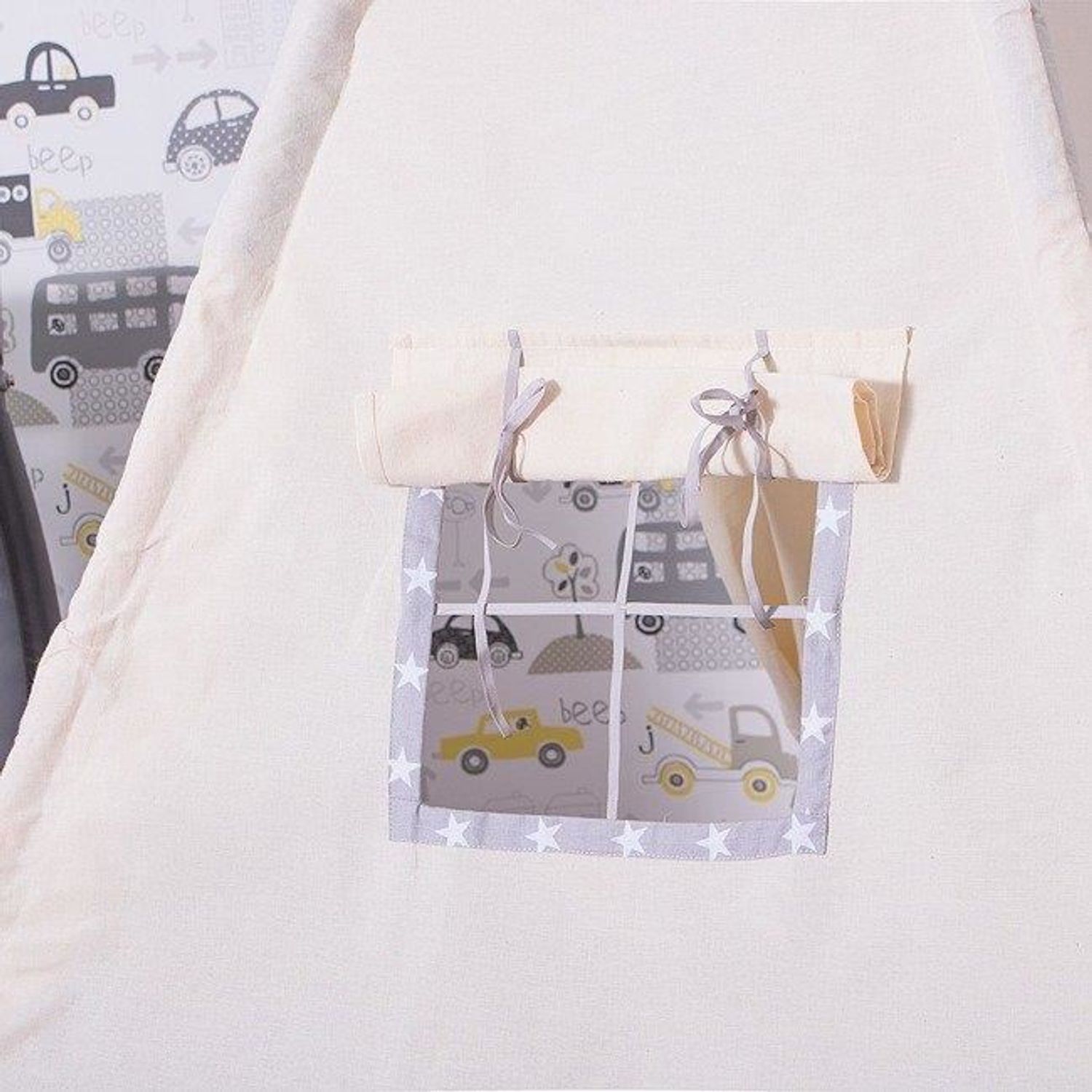 Cort de joaca pentru copii, stil indian, gri cu stele, 120x100x160 cm, Springos fotografia produsului View 5 L