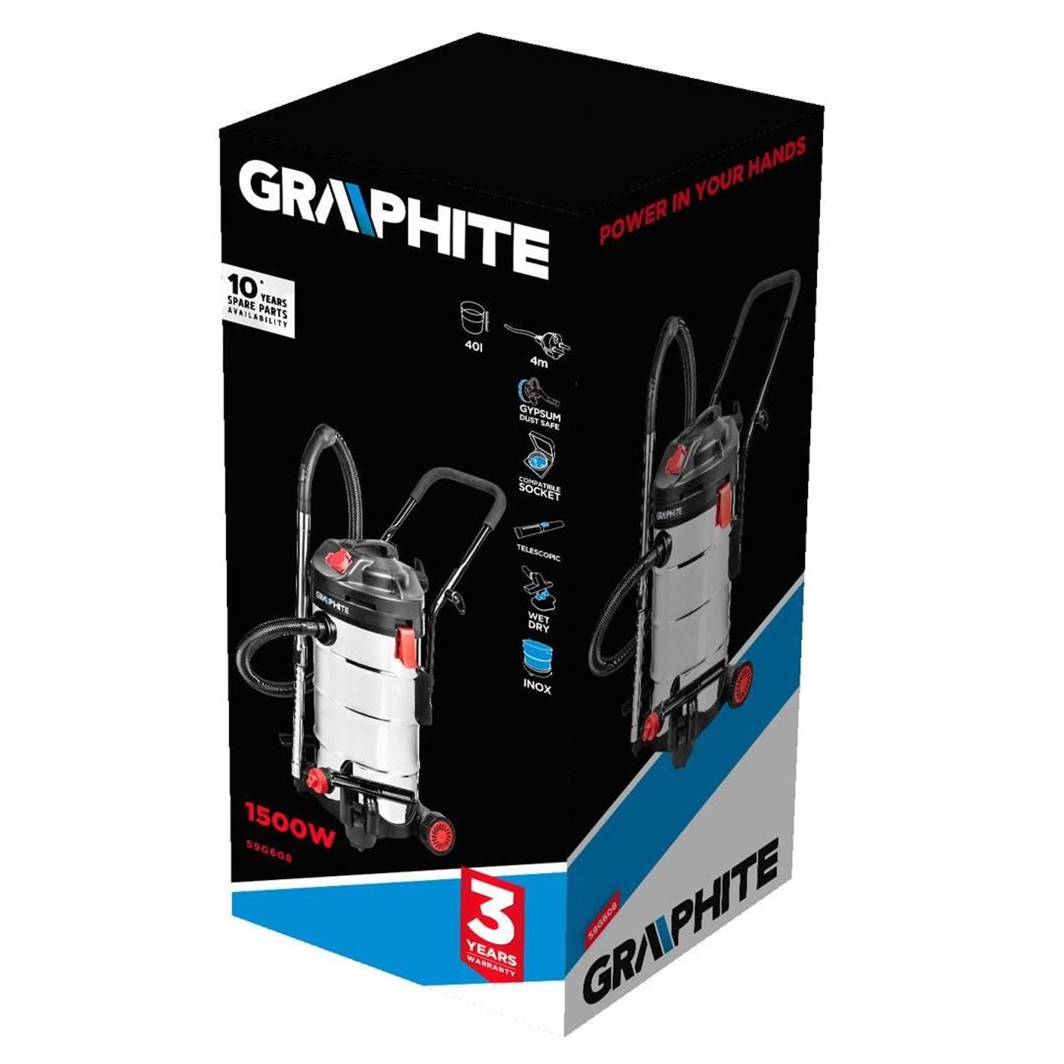 Aspirator umed-uscat 1500 W, inox, rezervor 40 L, GRAPHITE fotografia produsului View 2 L