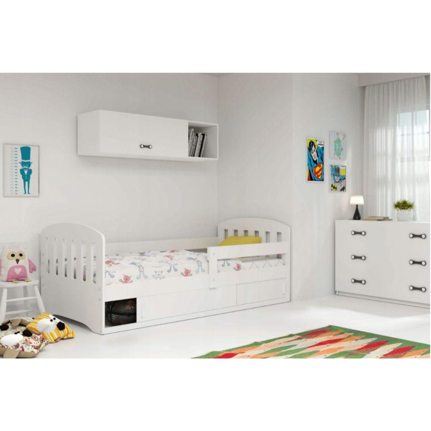 Pat pentru copii, INTERBEDS, cu sertar tip lada de depozitare, Happy 1, alb, 80 x 160 cm fotografia produsului