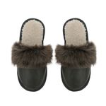 Papuci de casa din blana pufoasa naturala de miel si talpa moale, culoare kaki, marimea 40, MAGAZINUL DE GENTI fotografia produsului View 2 S