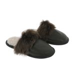 Papuci de casa din blana pufoasa naturala de miel si talpa moale, culoare kaki, marimea 36, MAGAZINUL DE GENTI fotografia produsului