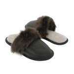 Papuci de casa din blana pufoasa naturala de miel si talpa moale, culoare kaki, marimea 36, MAGAZINUL DE GENTI fotografia produsului View 4 S