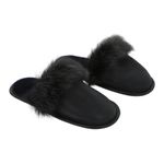 Papuci de casa din blana pufoasa naturala de miel si talpa moale, culoare negru, marimea 37, MAGAZINUL DE GENTI fotografia produsului