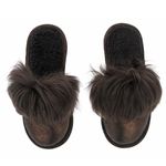 Papuci de casa din blana pufoasa naturala de miel si talpa moale, culoare bronz cu maro inchis, marimea 44, MAGAZINUL DE GENTI fotografia produsului View 2 S