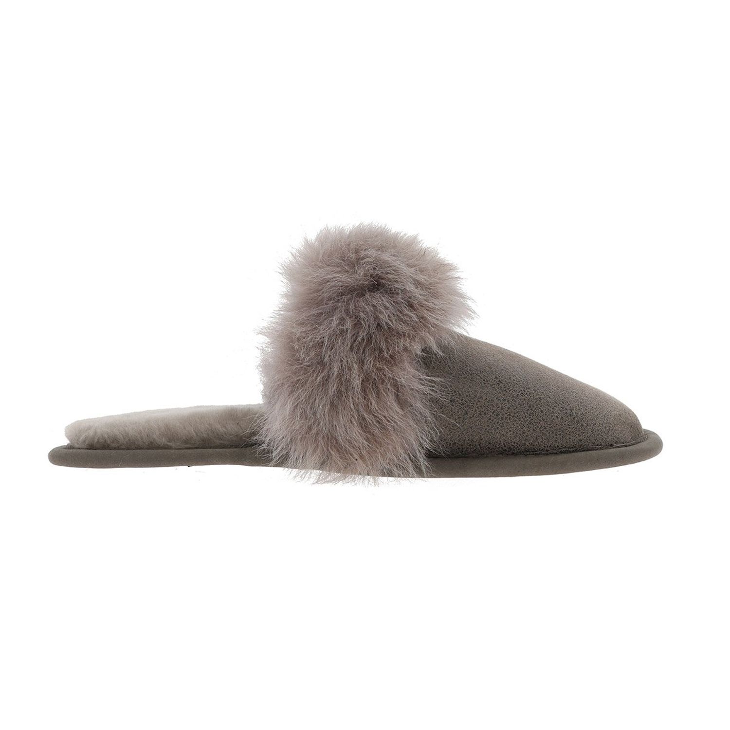 Papuci de casa din blana pufoasa naturala de miel si talpa moale, culoare gri, marimea 39, MAGAZINUL DE GENTI fotografia produsului View 3 L