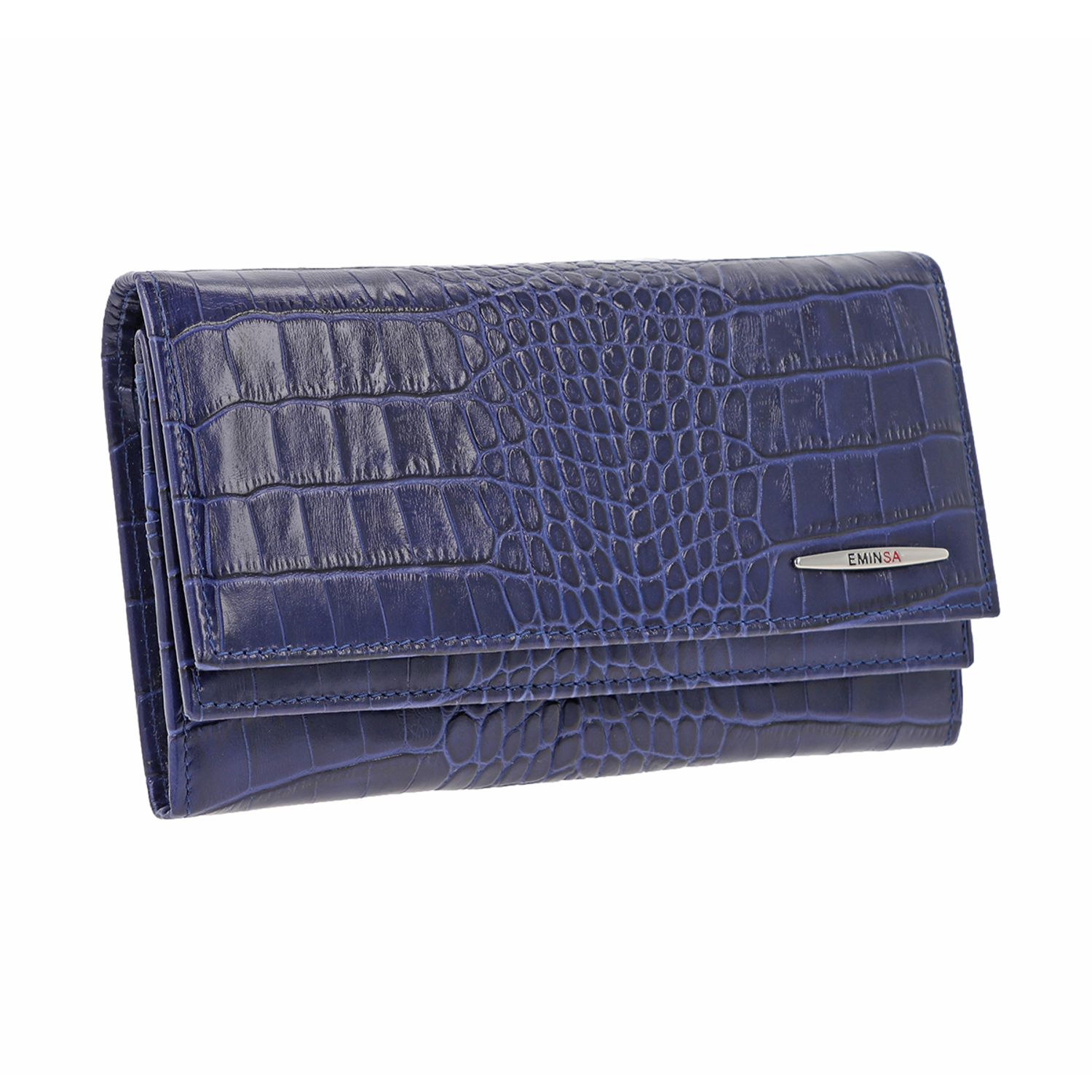 Portofel din piele naturala tip croco, bleumarin, model 2054, cu capac dublu, MAGAZINUL DE GENTI fotografia produsului