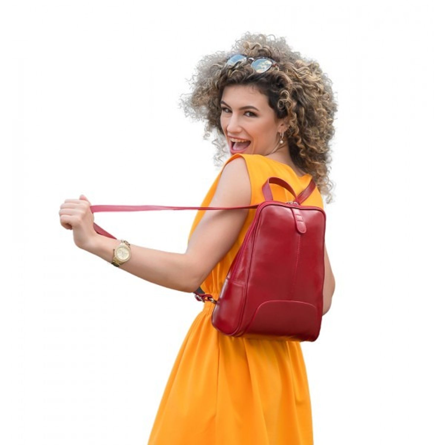 Rucsac dama din piele naturala fina, model 250, Rosu fotografia produsului View 4 L
