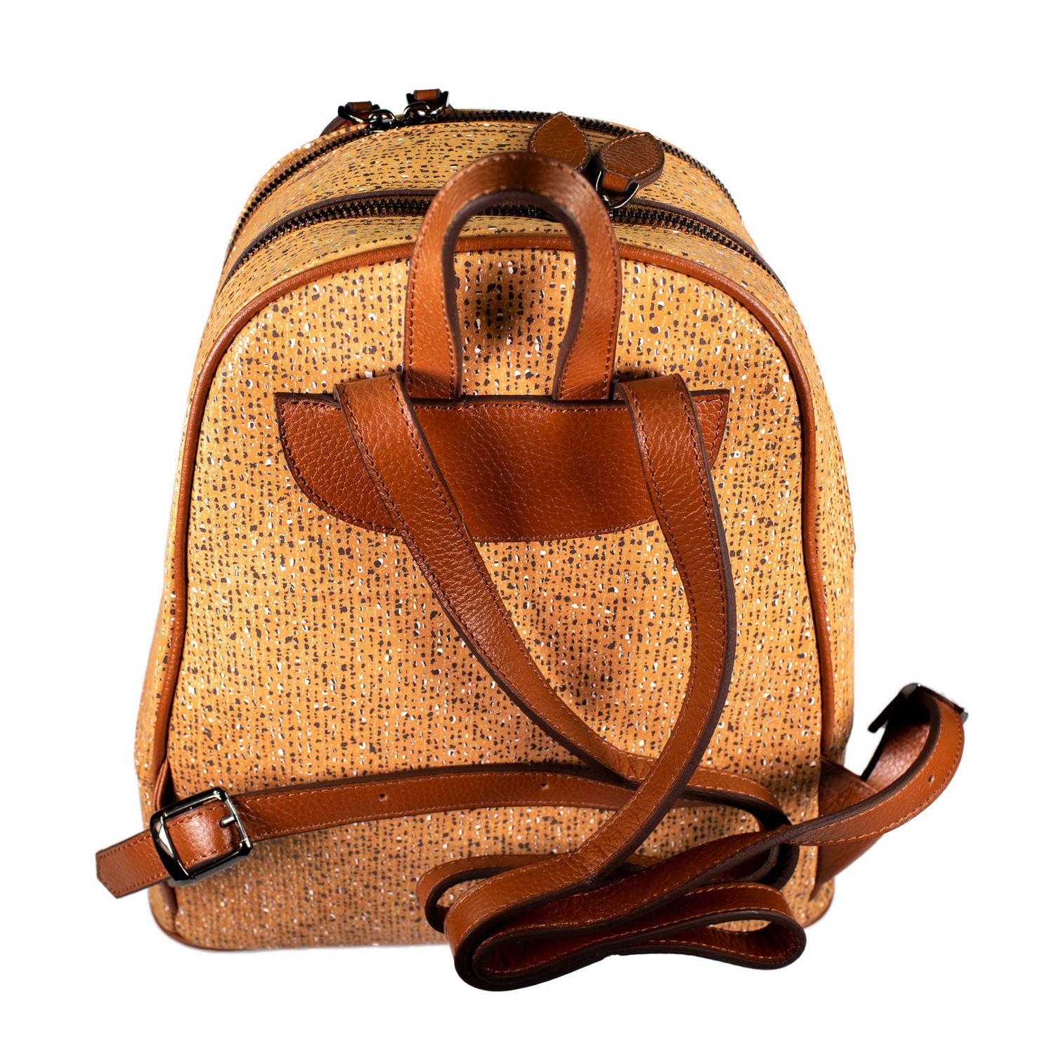 Rucsac de dama din piele naturala, Reform, model 1155, Maro coniac cu imprimeu fotografia produsului View 4 L
