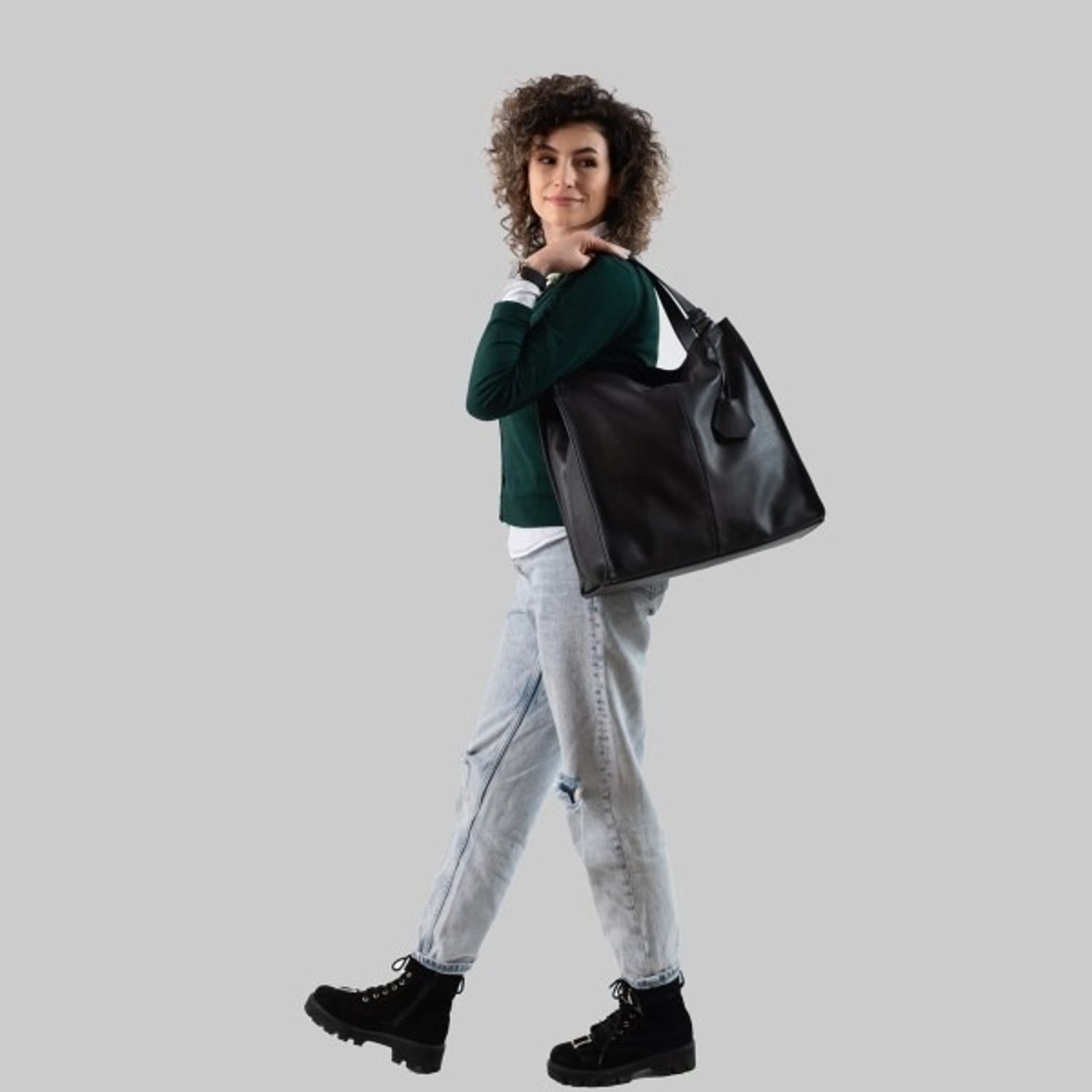 Geanta dama din piele naturala moale, model 268, de umar, Negru fotografia produsului View 4 L