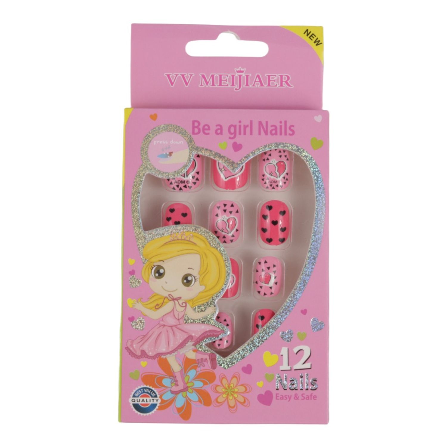 Set 12 Unghii False Pentru Copii, 27 Inimioare Roz fotografia produsului