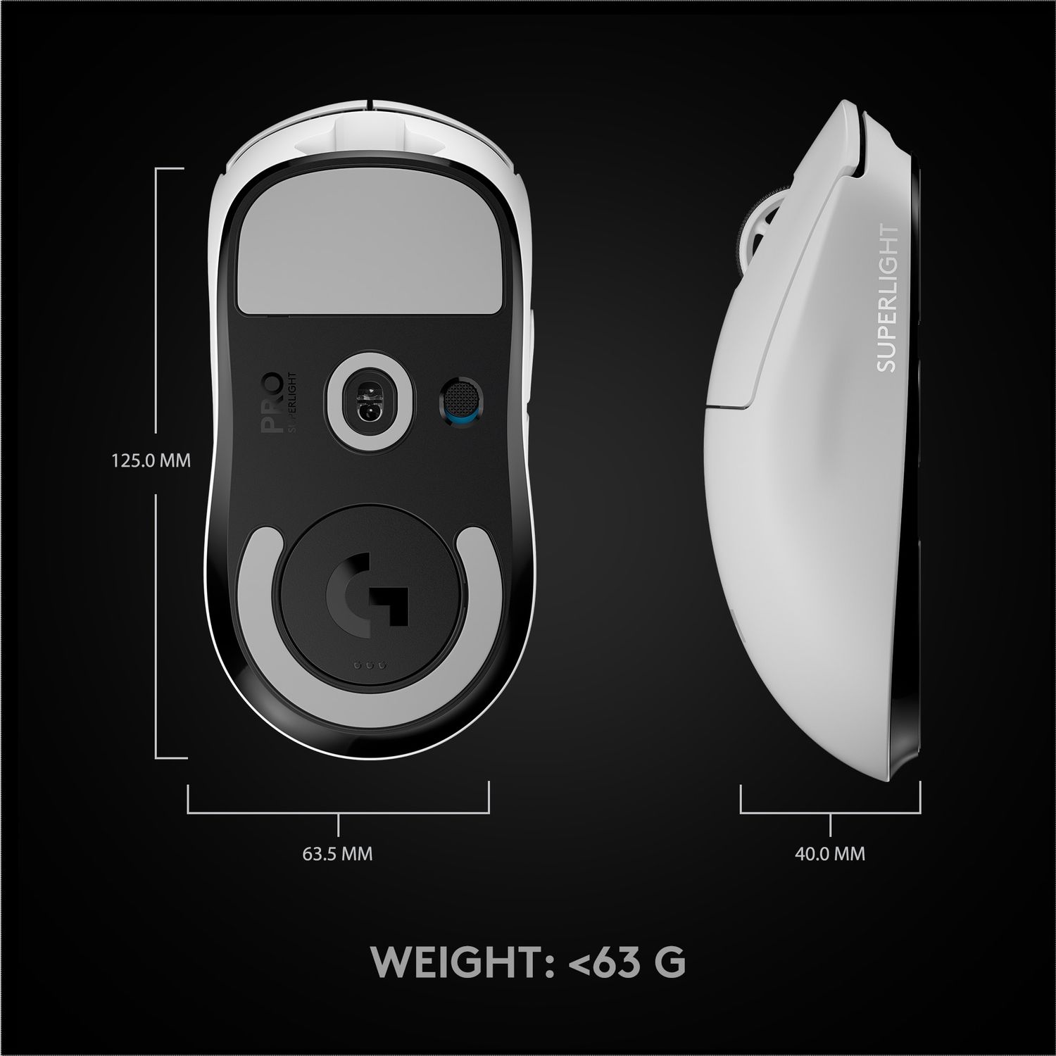 Mouse gaming wireless Logitech Pro X Superlight, ultrausor 63g, senzor LightSpeed Hero 25K DPI, Alb fotografia produsului View 8 L
