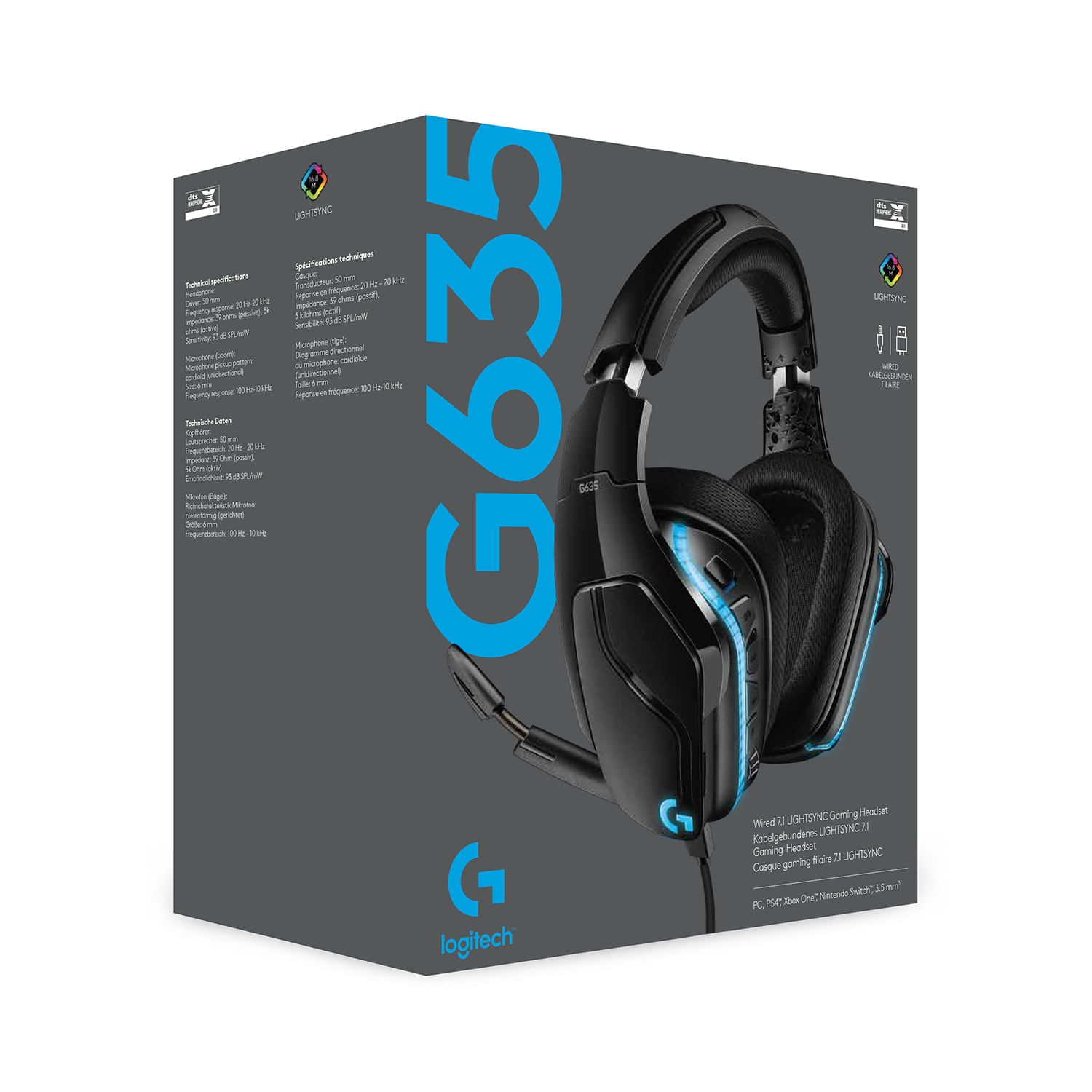Casti gaming Logitech G635 RGB Lightsync, surround 71, multiplatforma, Negru fotografia produsului View 8 L