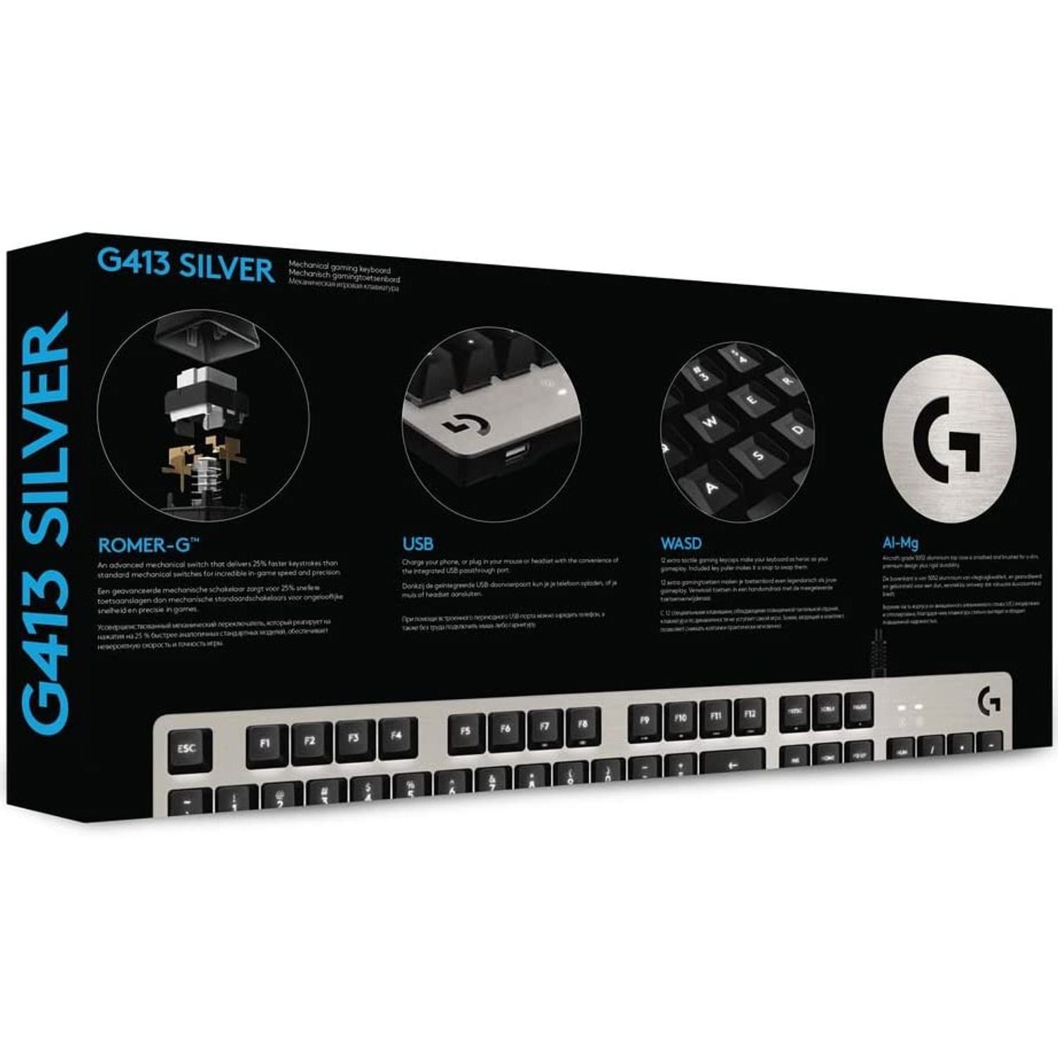 Tastatura gaming mecanica Logitech G413 Backlit, silver fotografia produsului View 6 L