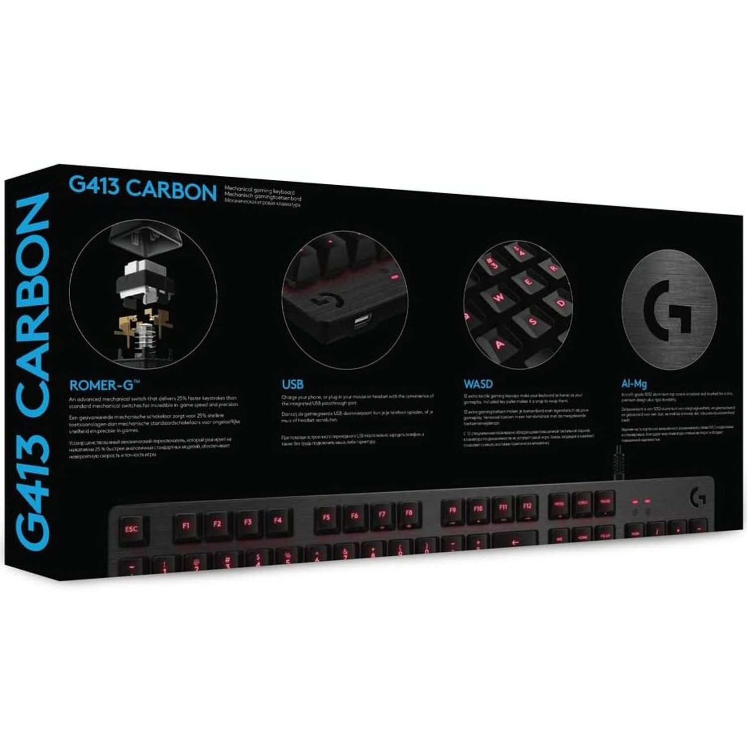 Tastatura gaming mecanica Logitech G413 Backlit, carbon fotografia produsului View 7 L