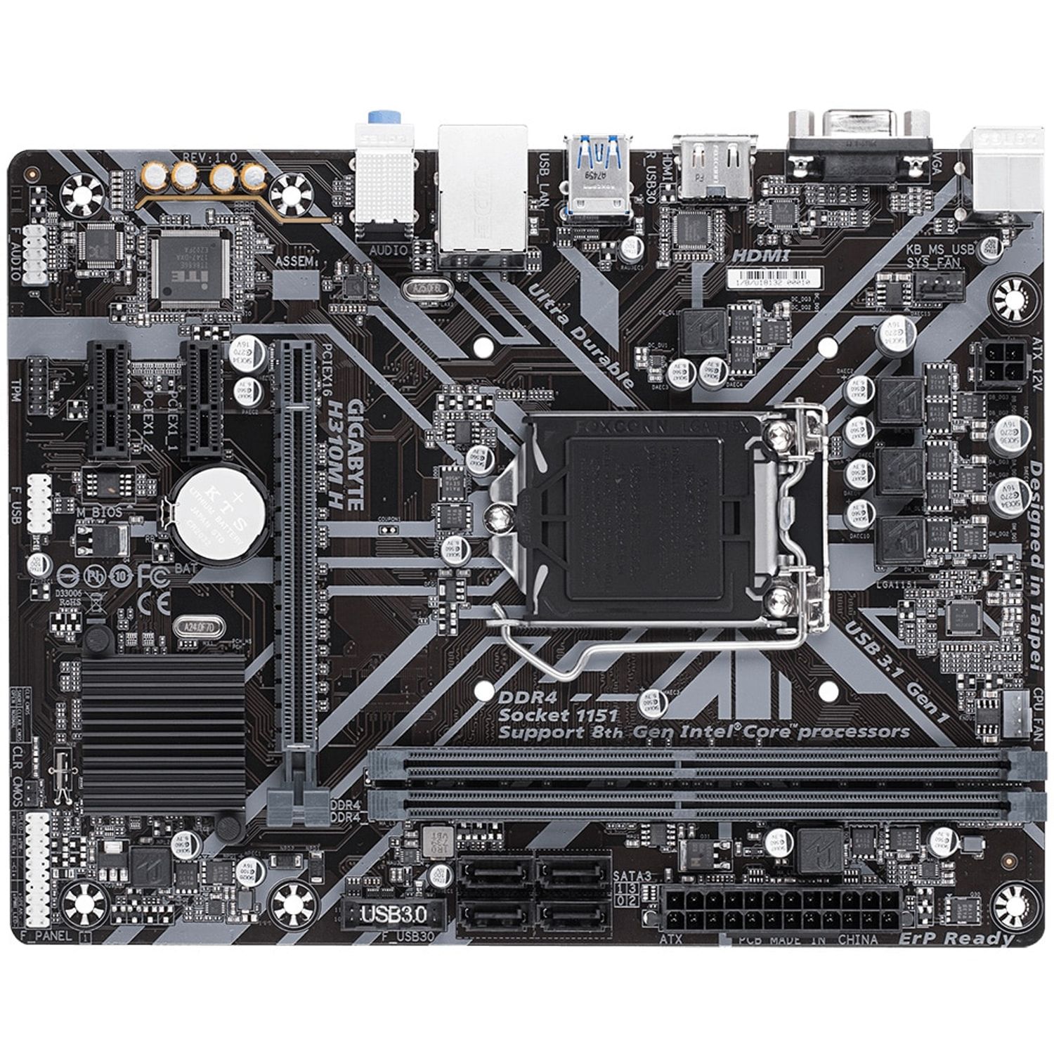 Placa de baza Gigabyte H310M H, Socket 1151 (4719331803445) fotografia produsului View 2 L