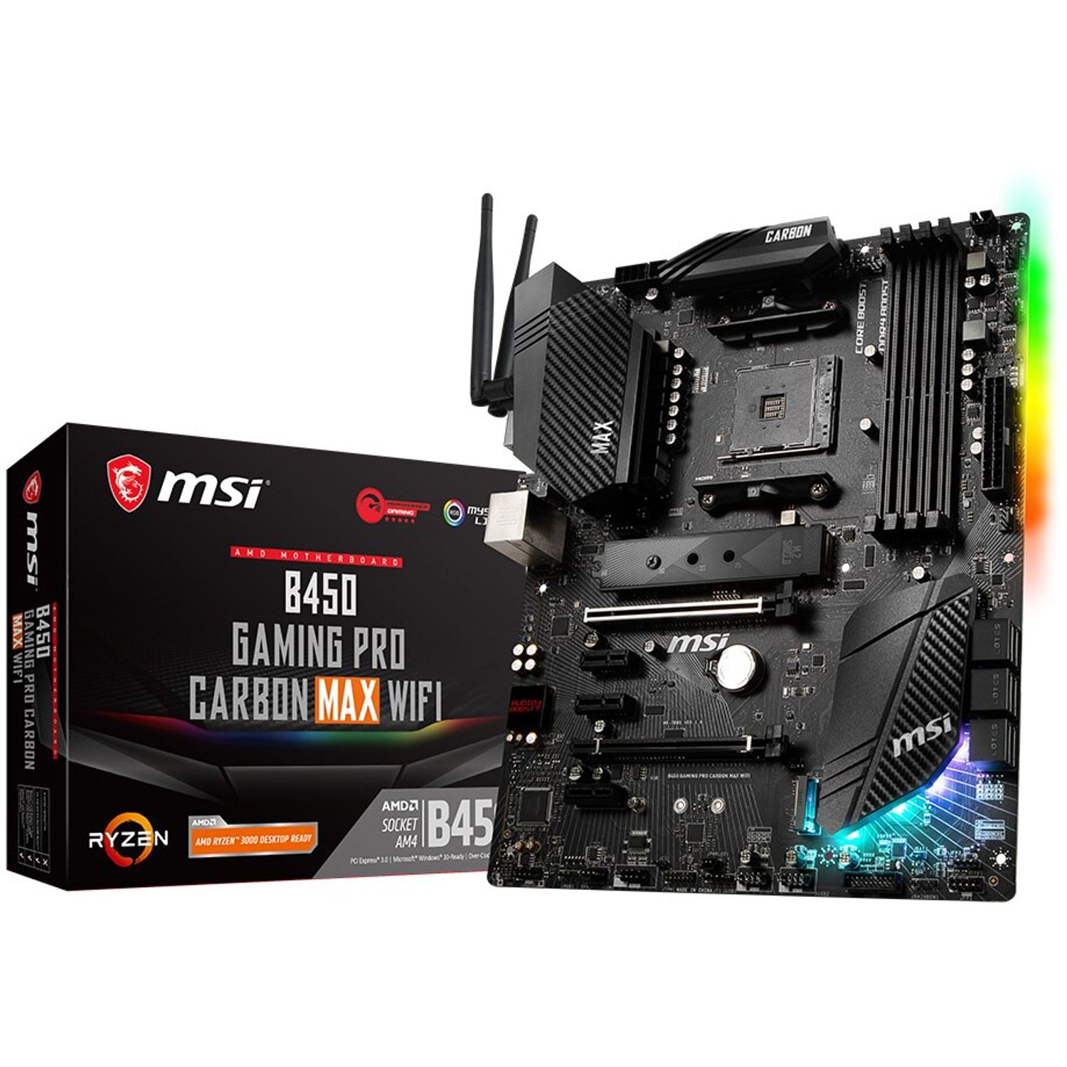 Placa de baza MSI B450 Gaming Pro Carbon Max Wi-fi, Socket AM4 (4719072716158) fotografia produsului View 4 L