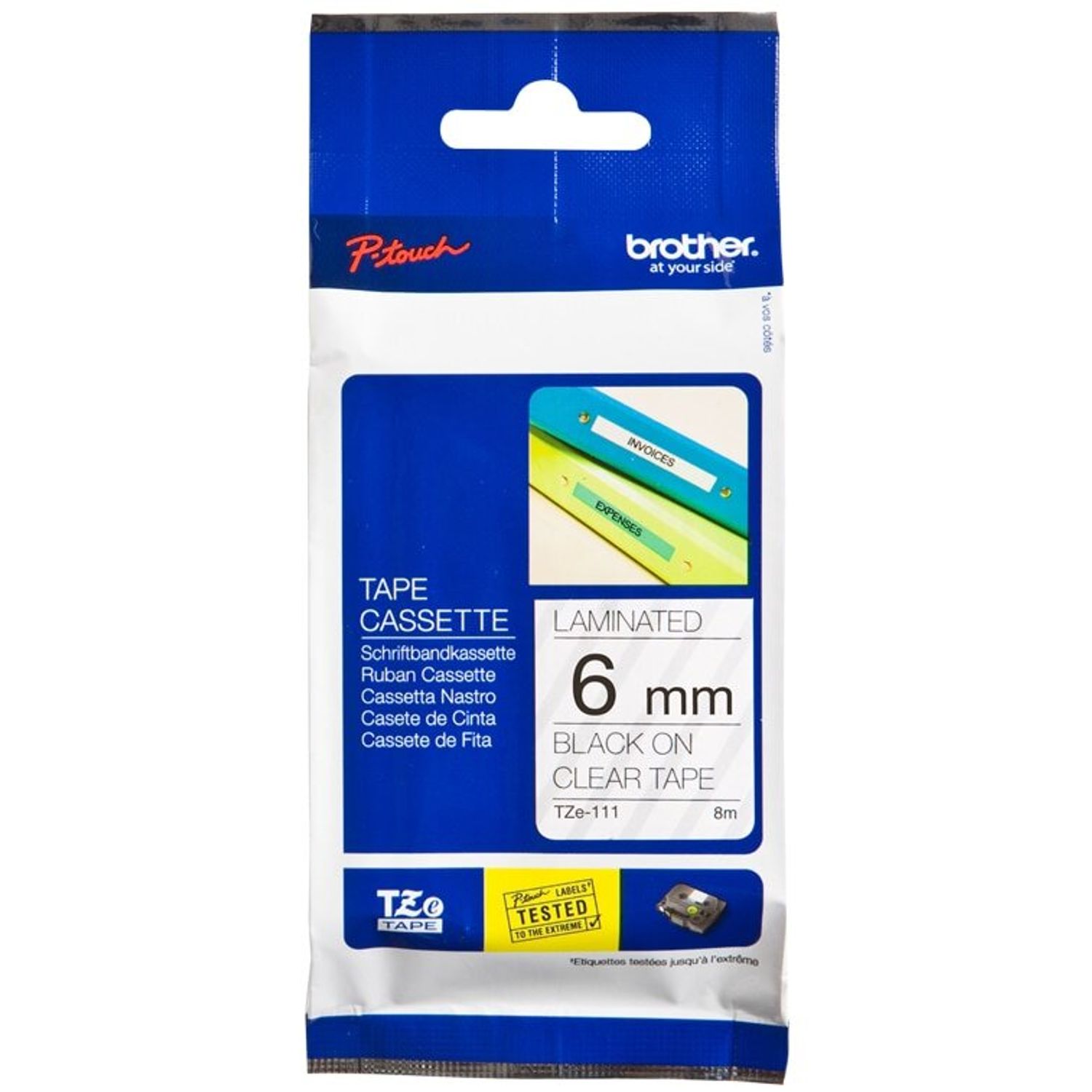 Etichete laminate Brother TZE111 Black on Clear, 6mm fotografia produsului
