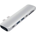 Docking Satech PRO Hub Type-C, HDMI 4K, PassThroughCharging, 2x USB 30, 2xSD, ThunderBolt 3, Argintiu fotografia produsului View 3 S