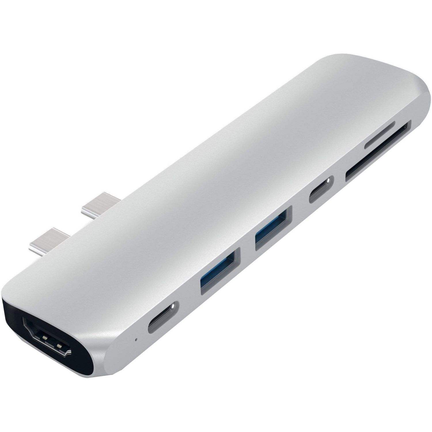 Docking Satech PRO Hub Type-C, HDMI 4K, PassThroughCharging, 2x USB 30, 2xSD, ThunderBolt 3, Argintiu fotografia produsului View 3 L