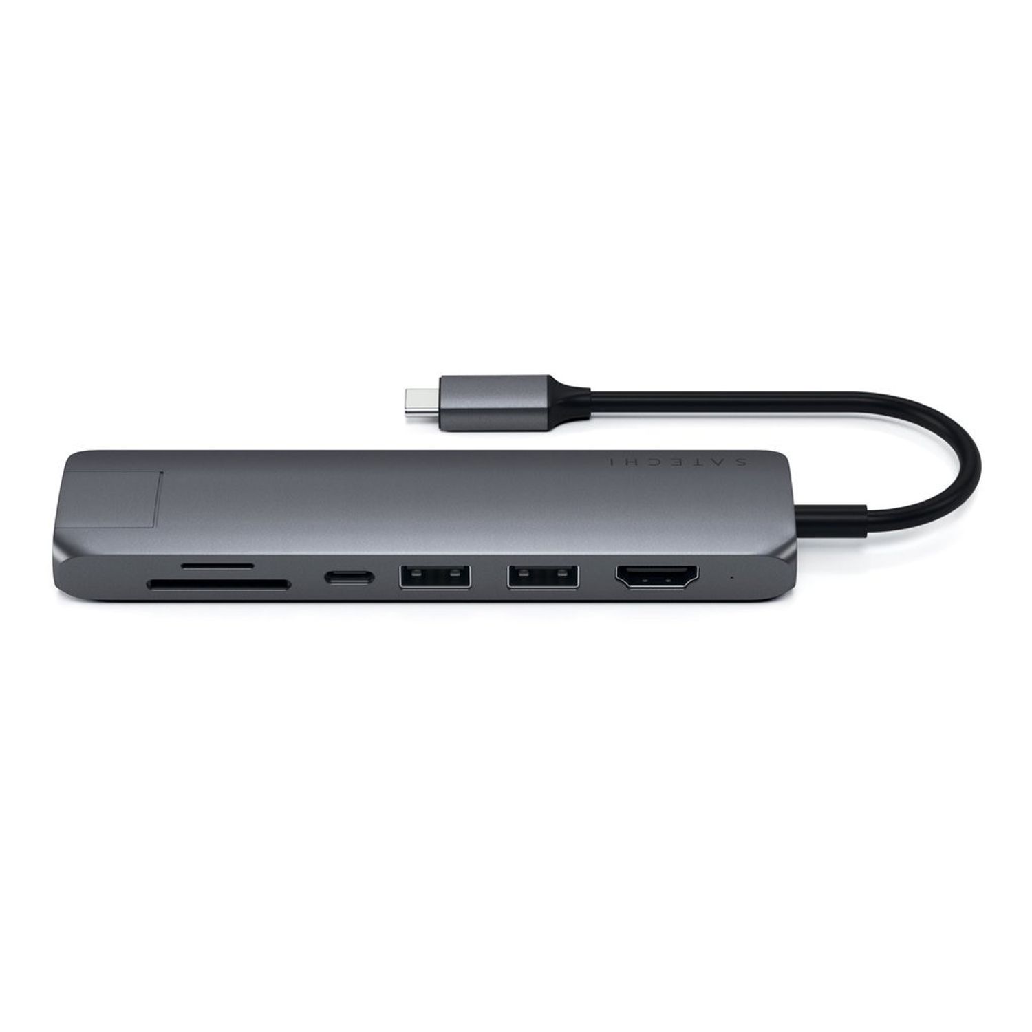 Adaptor USB-C Satechi Slim Multiport 1xHDMI 4K, 2x USB-A,1x SD, 1x Ethernet, Gri spatial fotografia produsului View 2 L