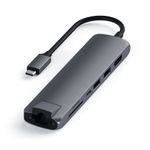 Adaptor USB-C Satechi Slim Multiport 1xHDMI 4K, 2x USB-A,1x SD, 1x Ethernet, Gri spatial fotografia produsului View 4 S