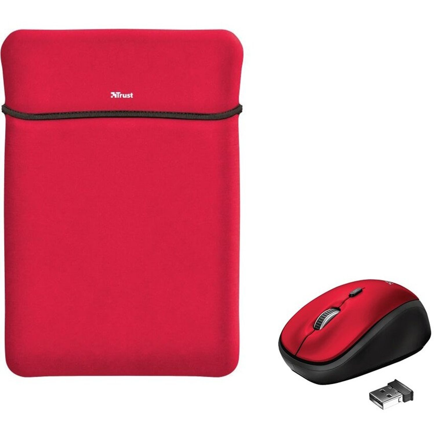 Husa laptop cu mouse wireless Trust Yvo, 156", Rosu fotografia produsului
