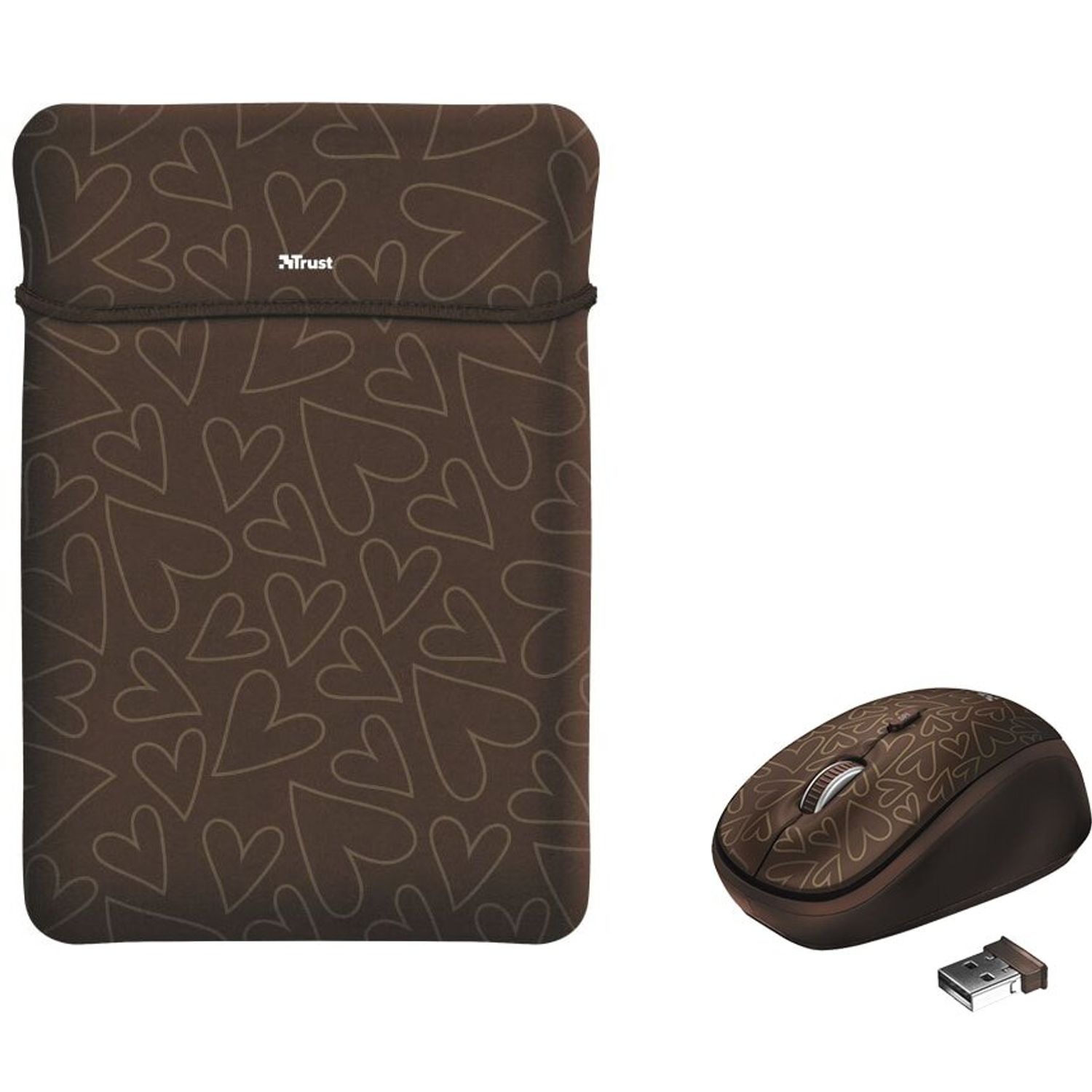 Husa laptop cu mouse wireless Trust Yvo, 156", Brown Hearts fotografia produsului
