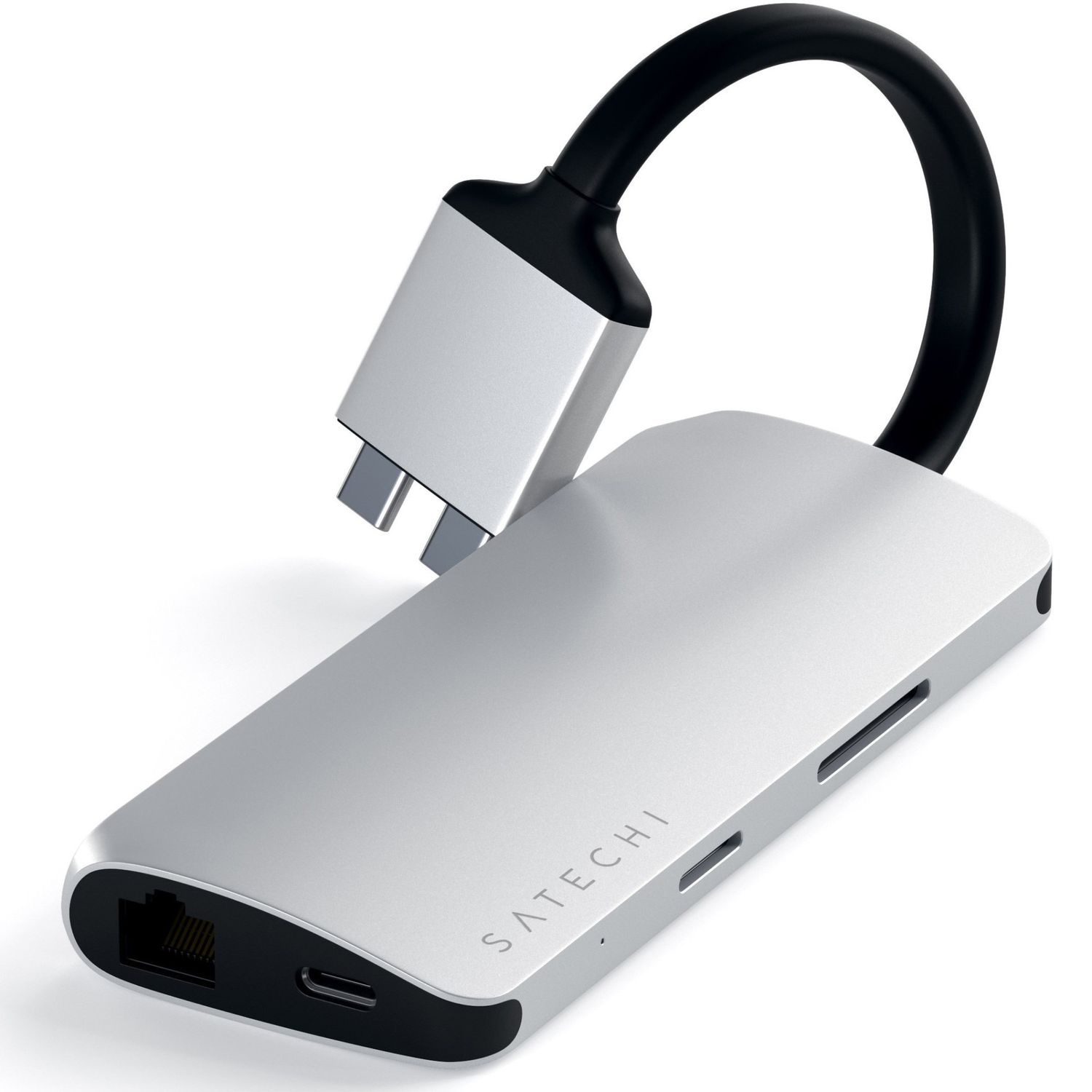Adaptor USB-C Satechi Dual Multimedia, Argintiu fotografia produsului View 3 L